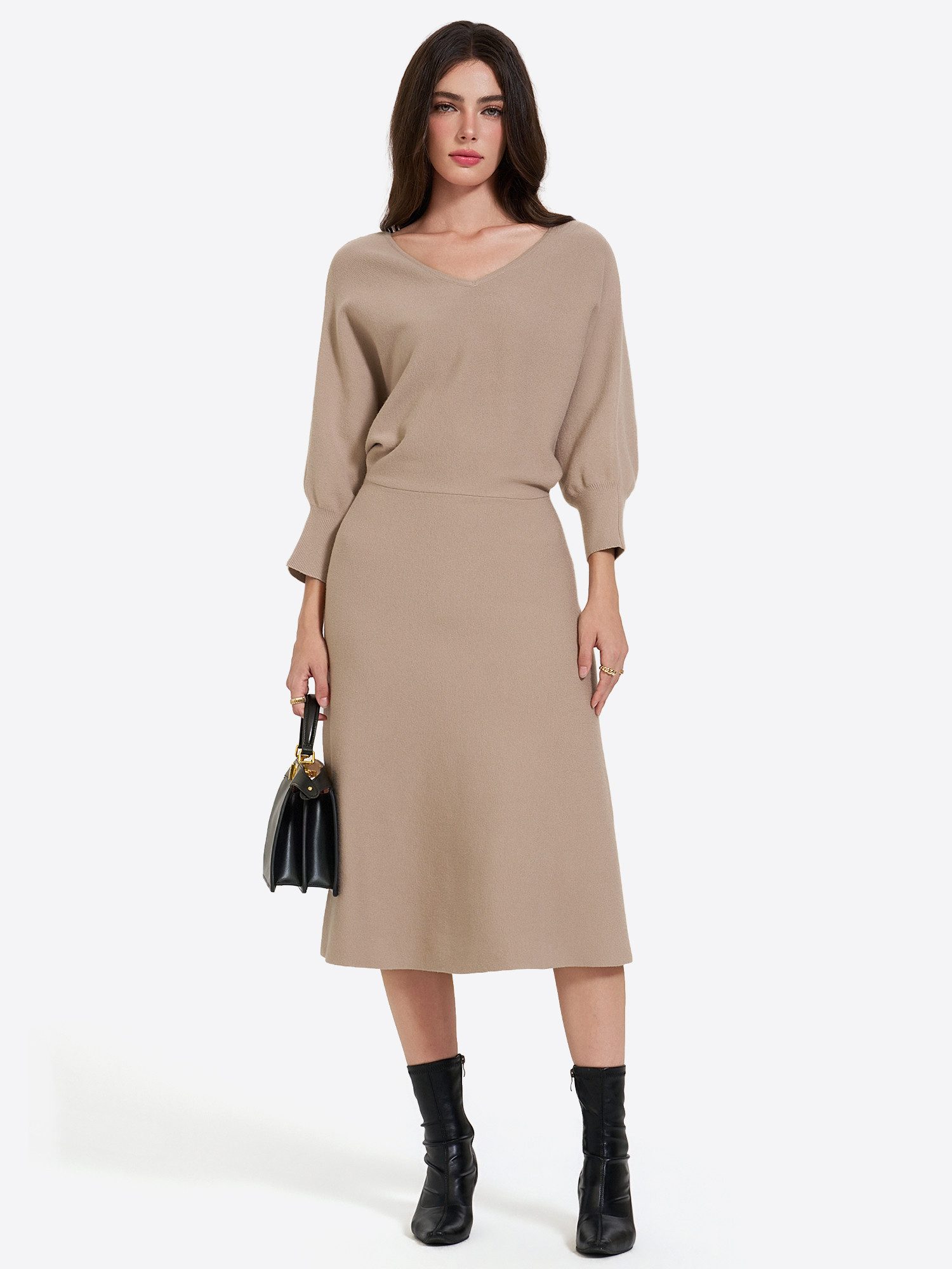 Imily Bela Midikleid Damen Elegantes-Kleid mit seitlicher Raffung (Packung, 1-tlg., 1per-Pack) in Unifarbe – Bild 4 von 5