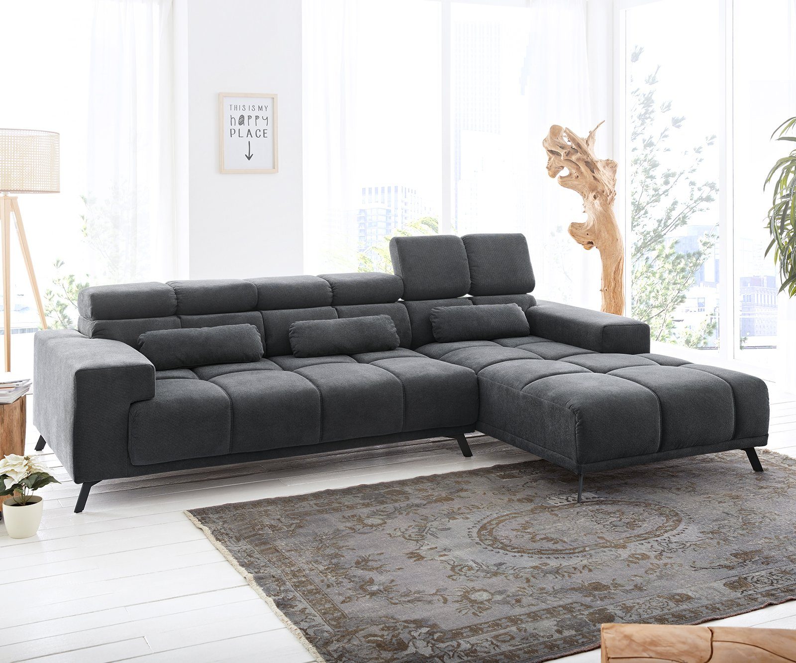 DELIFE Ecksofa Ordino, Mikrofaser Schwarz 285x200 mane rechts Relaxfunktion Ecksofa