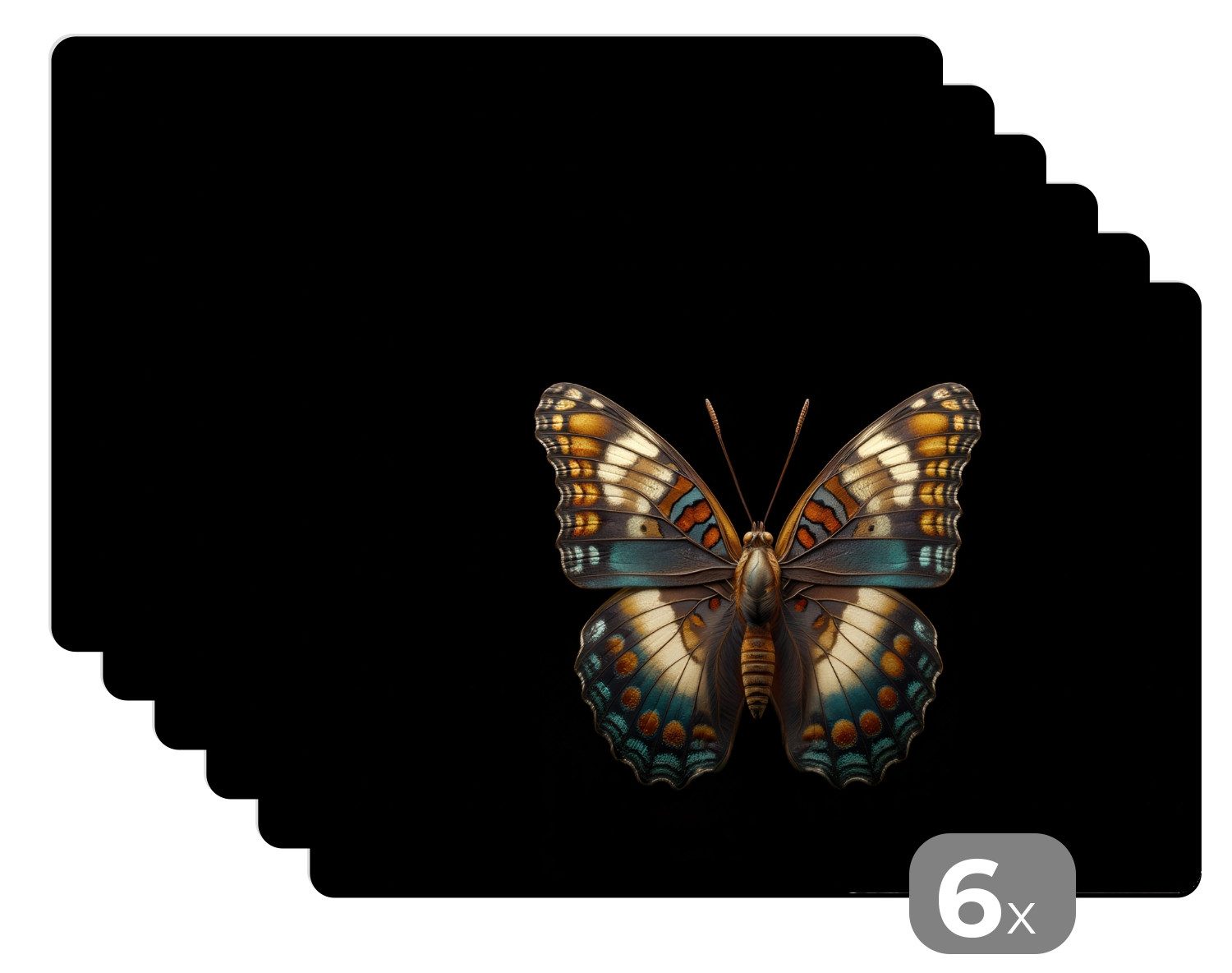 MuchoWow Platzset Schmetterling - Bunt - Mosaik, (6-St), Platzsets, Tischset, Abwaschbar, Tischsets, Platzdeckchen