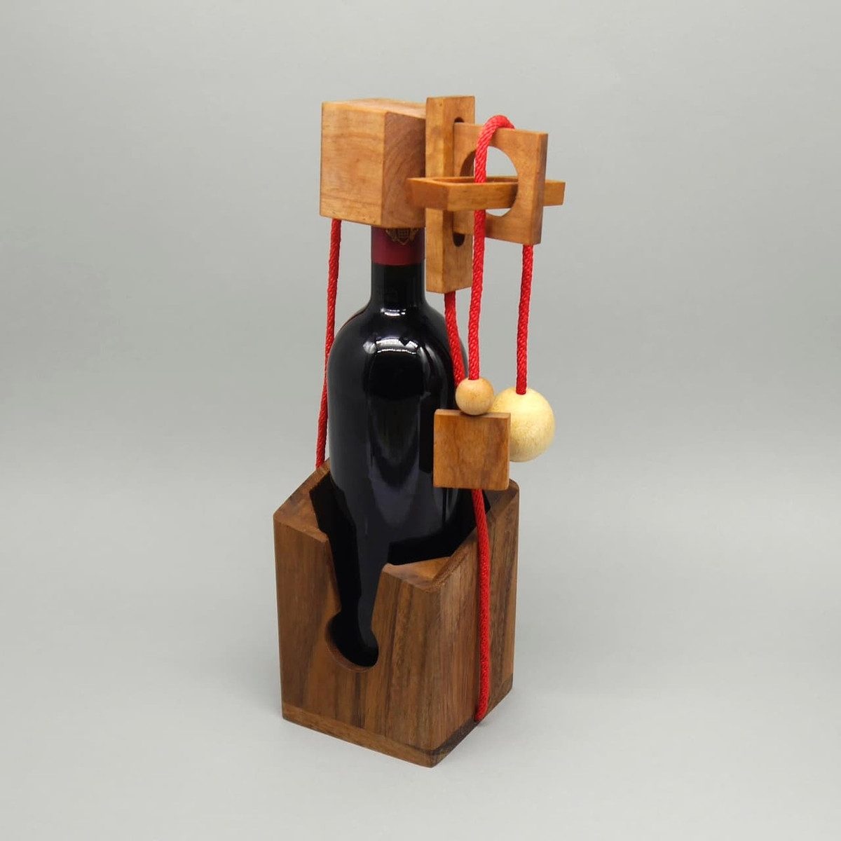 ROMBOL Denkspiele Spiel Flaschentresor – Edles Denkspiel aus Holz für große Flaschen, Geschenkverpackung, wiederverwendbar