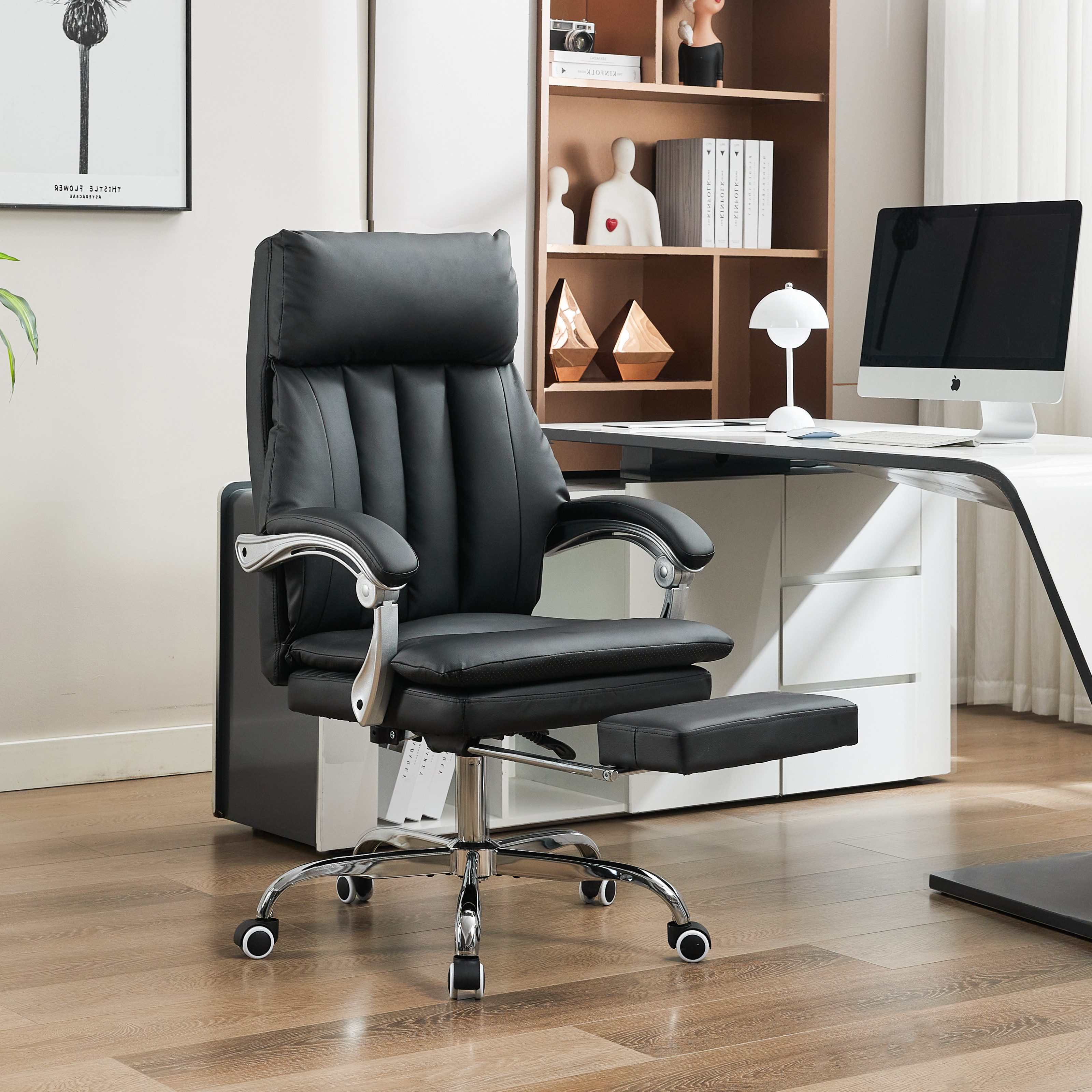UEV Bürostuhl Ergonomisch mit Fußstütze Homeoffice Stuhl Drehstuhl Schreibtischstuhl (Packung), neigbar bis 150° höhenverstellbar atmungsaktiver Stoff