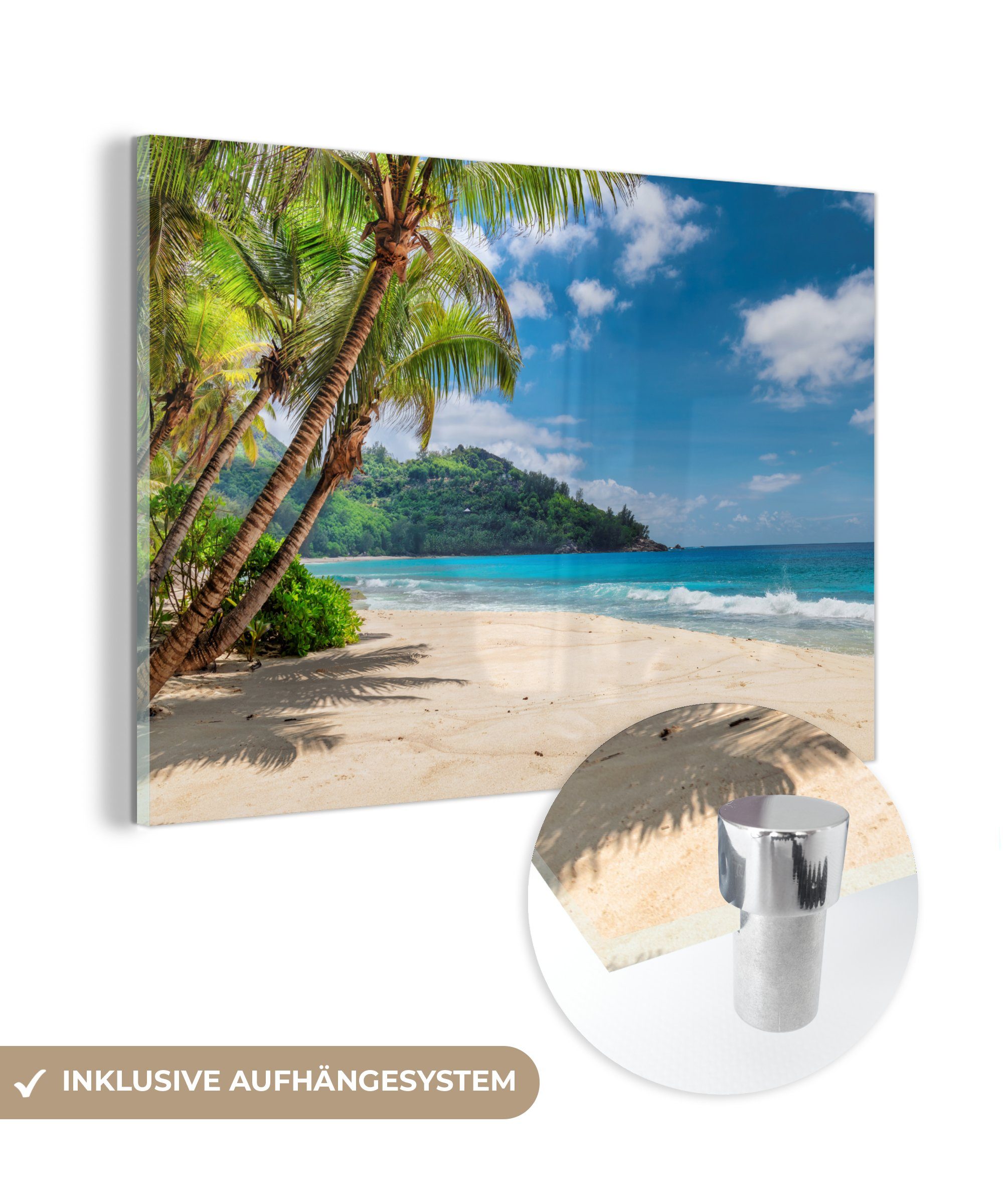 Insel Glas Acrylglasbild - - Wandbild Bilder MuchoWow - auf auf Glas - Foto - St), Urlaub, Glasbilder - Meer Wanddekoration (1 Strand