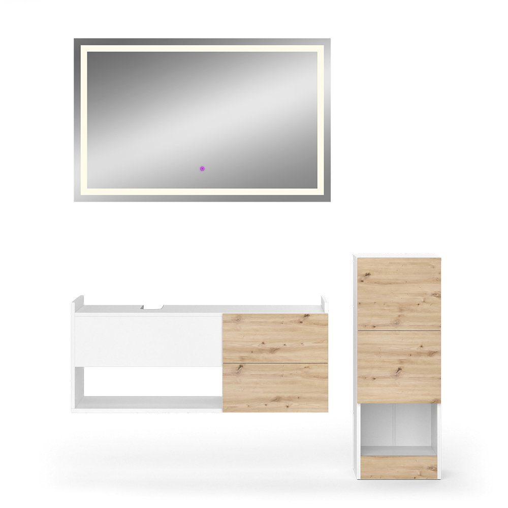 Vicco Badmöbel-Set Alf, Weiß/Eiche, 3 Teile, günstig online kaufen