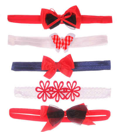 La Bortini Stirnband Baby Set 5Tlg Kopfbänder Kopfschmuck Stirnbänder Haarschmuck Gummibänder in rot blau schwarz weiß Schleifen Mix Paket