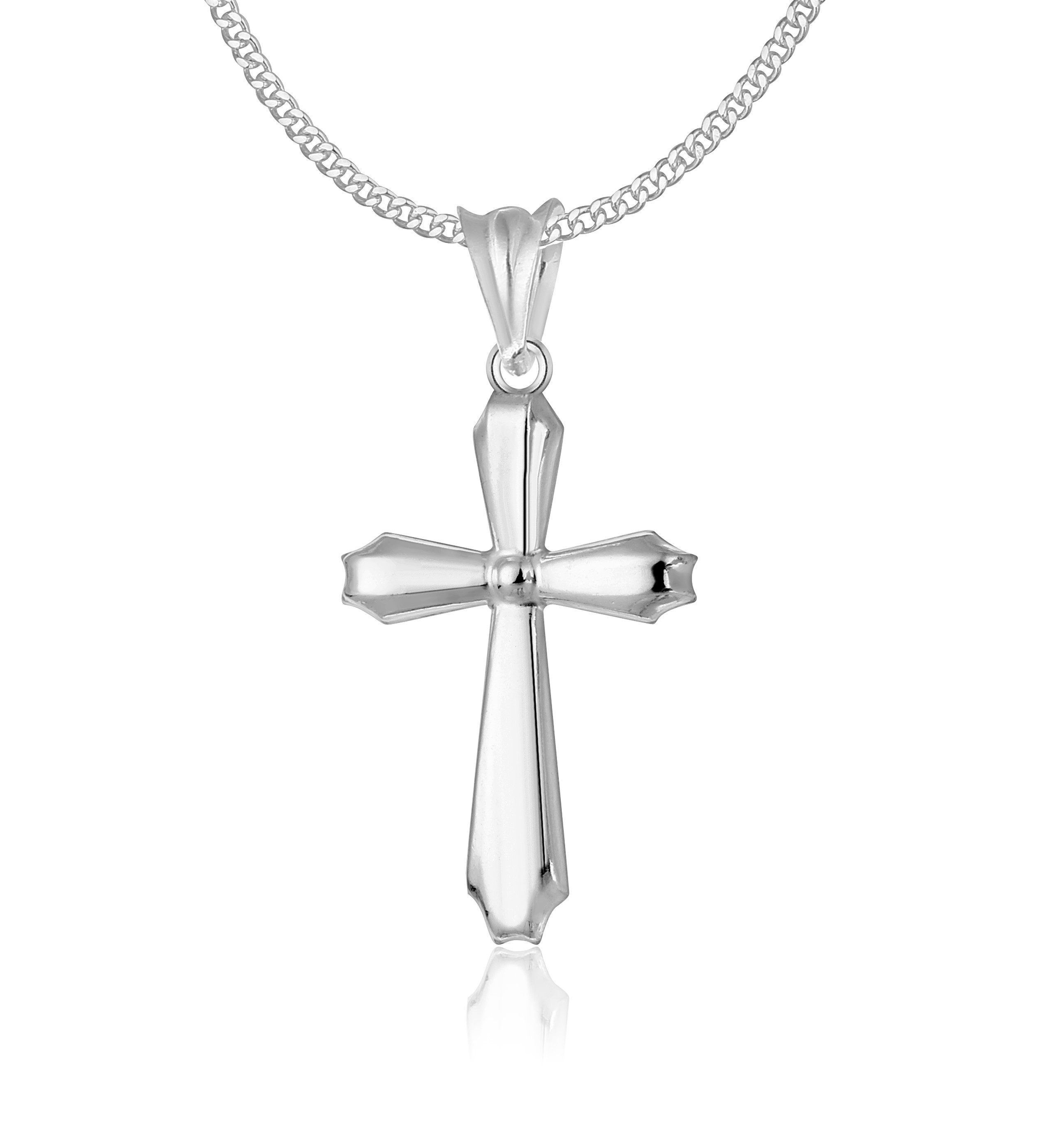 NAHLE Kette mit Anhänger Silber Kreuz Panzerkette Silberkette Kreuz Kette (inkl. Schmuckbox, 2-tlg), 925 Silber / rhodiniert