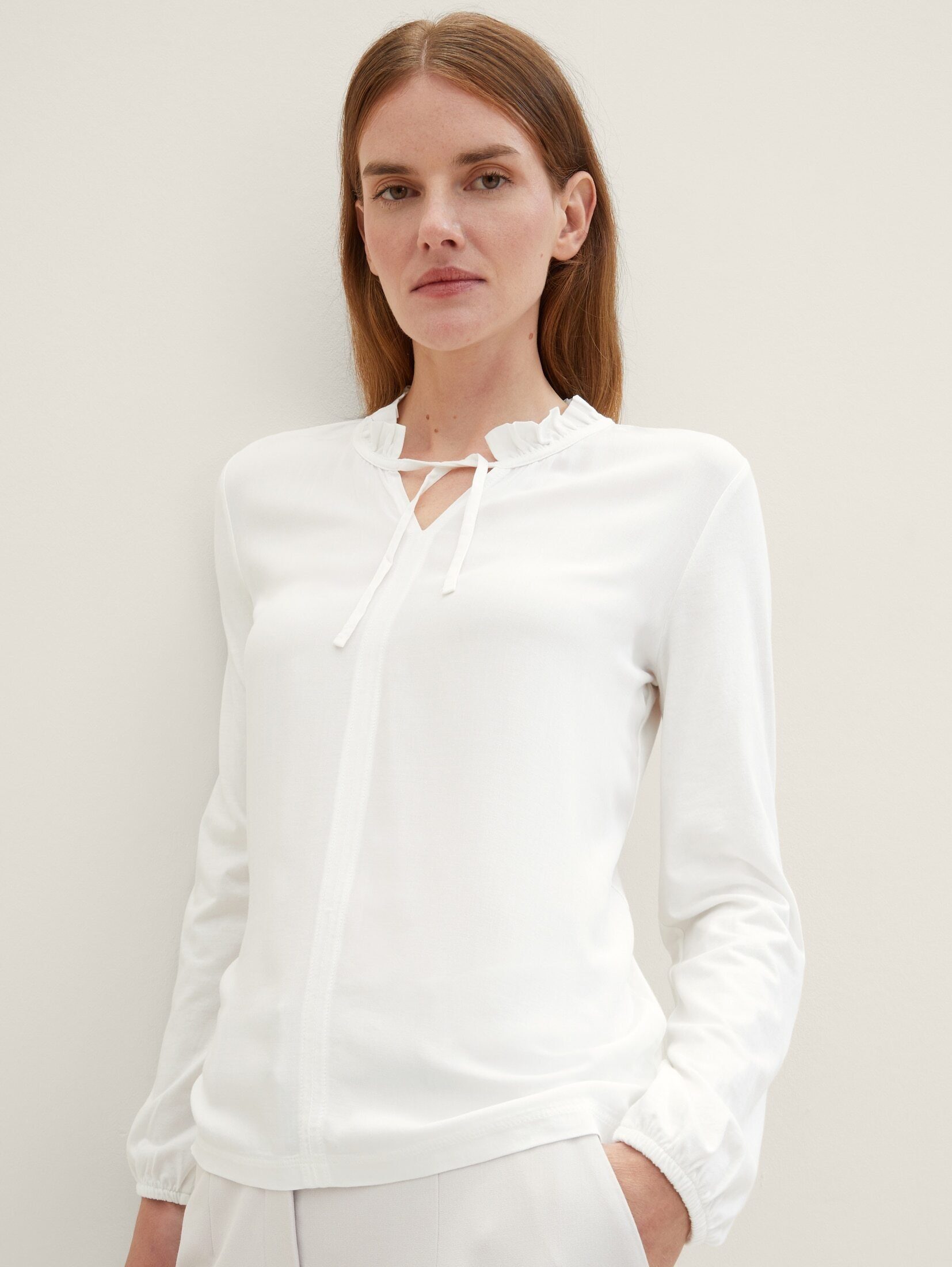 TOM TAILOR Modal T-Shirt Whisper White mit TENCEL(TM) Langarmshirt