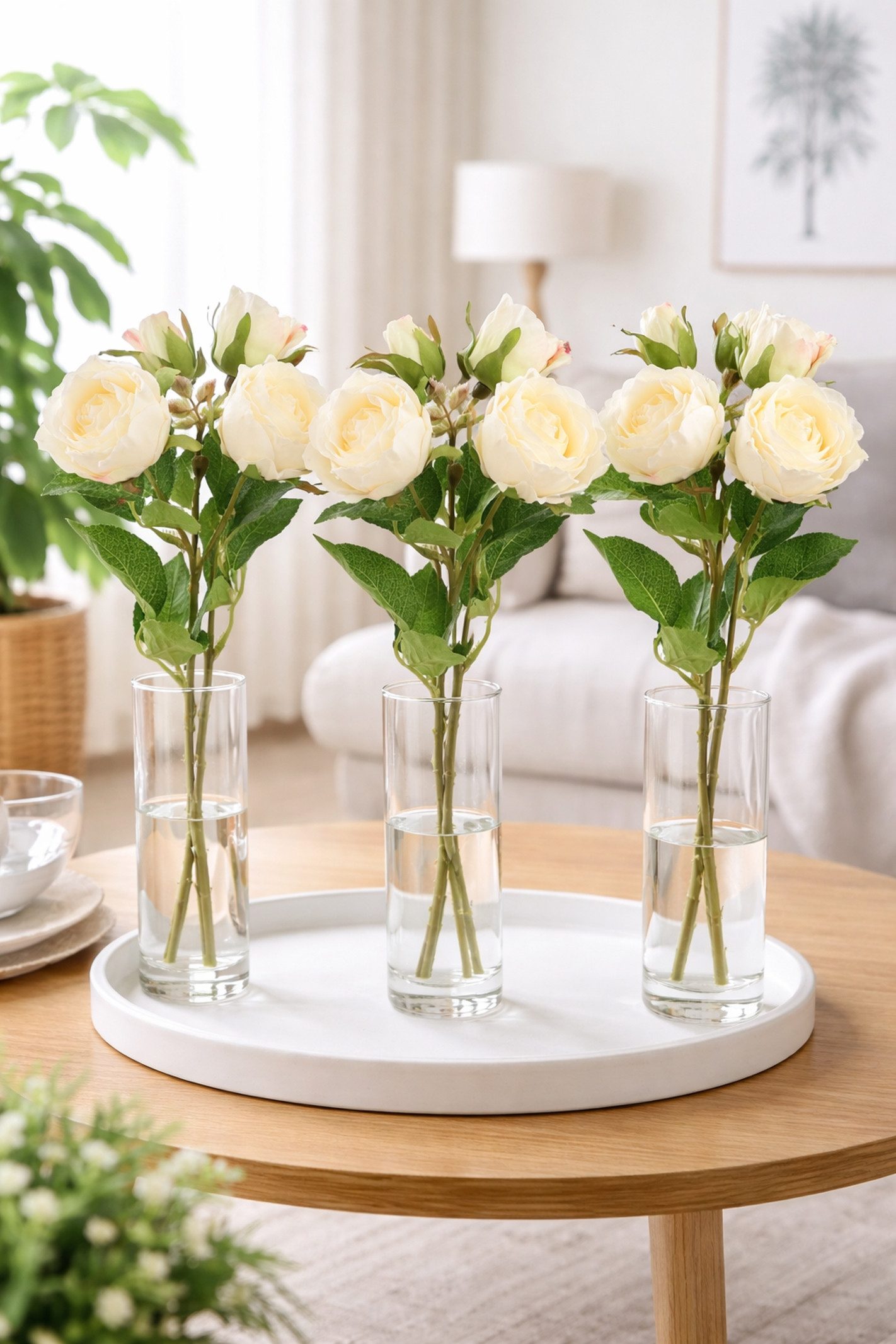 Kunstblume Künstlicher Rosenzweig, I.GE.A., Höhe 39 cm, 3er Set Rose Kunstrosen Dekoblume künstlich Hochzeit Tischdeko Büro
