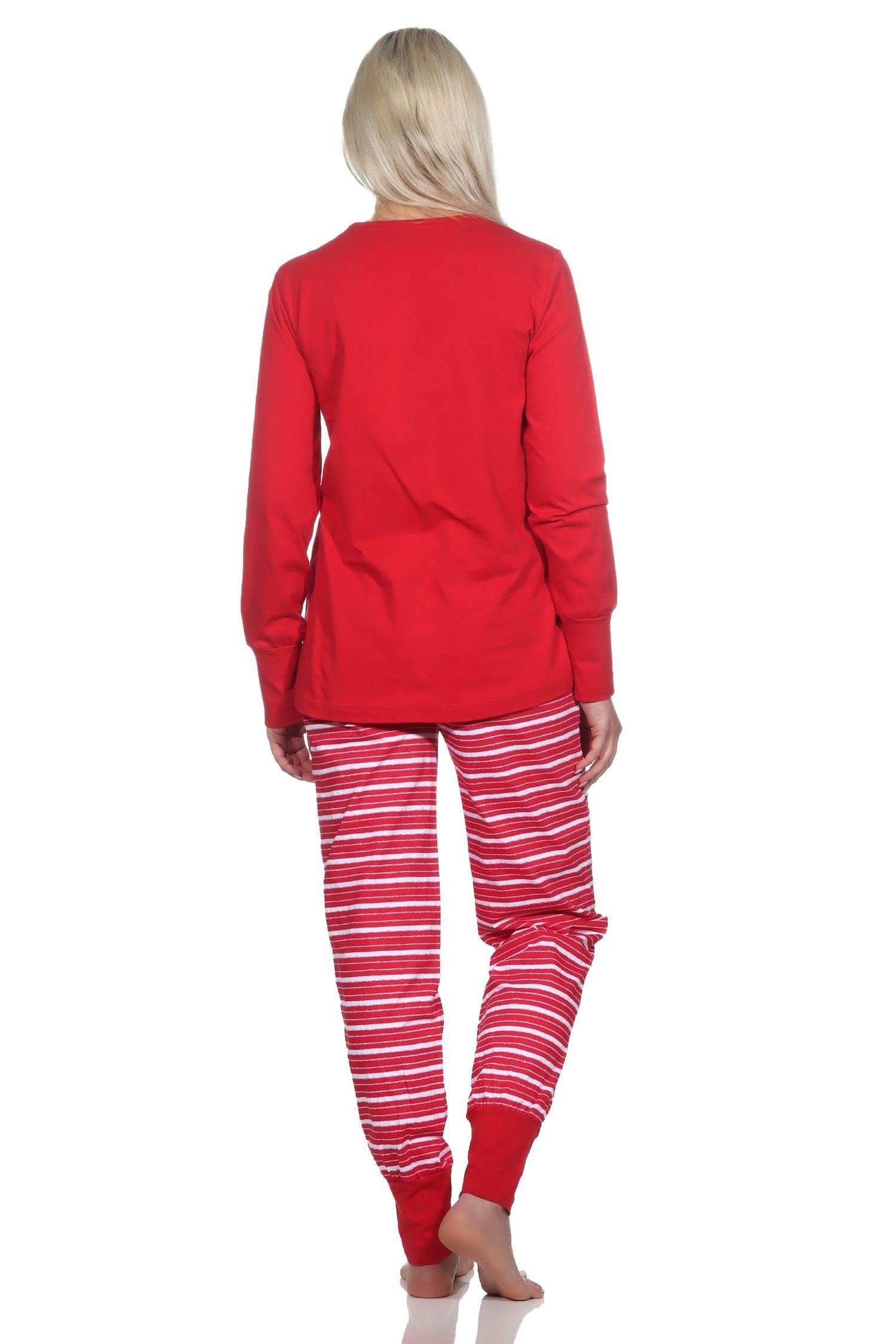 Schlafanzug und Bündchen Damen Normann Motiv Maritimer Pyjama Leuchtturm rot mit als