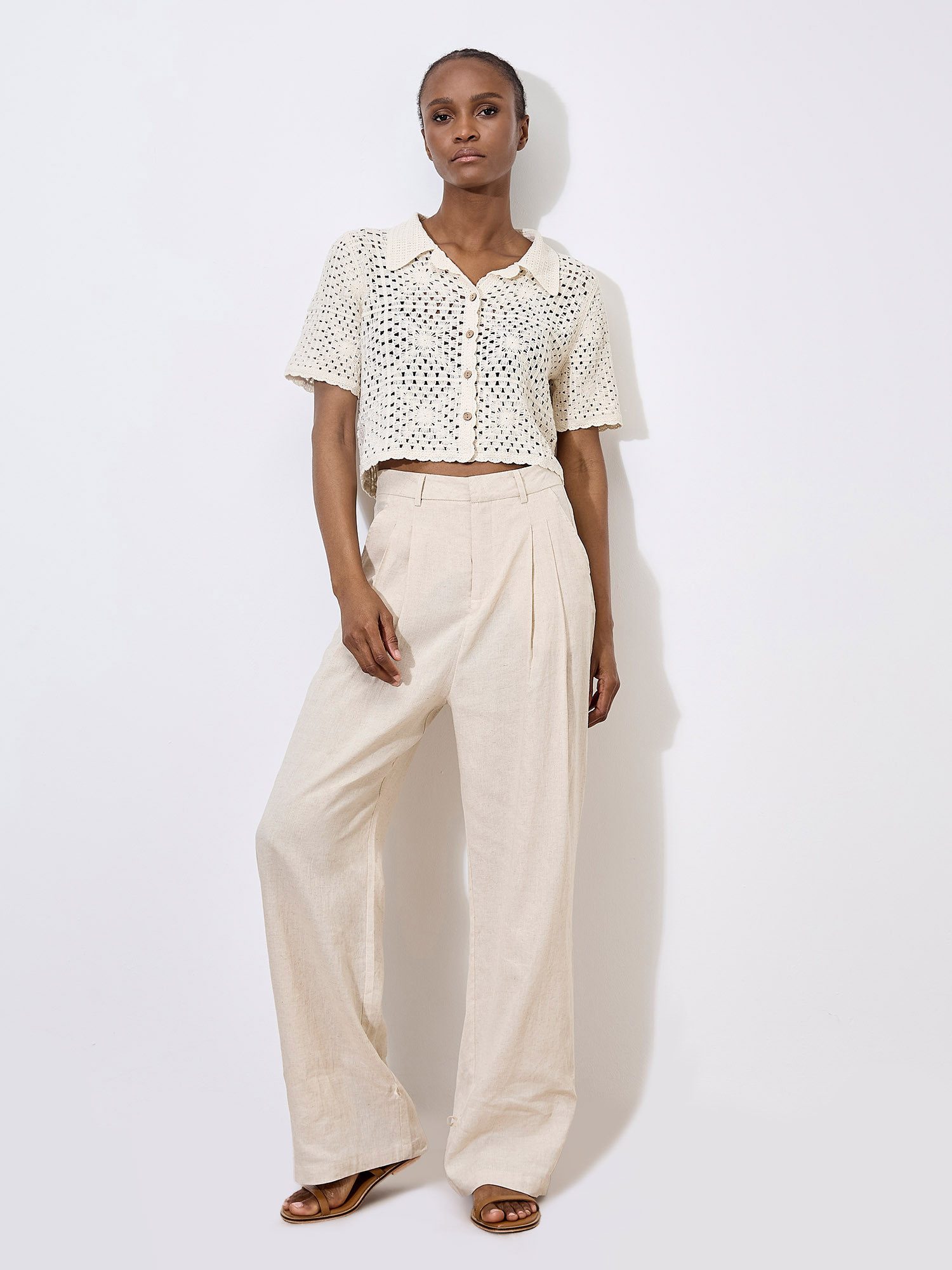 Apricot Stoffhose Plissierte Hose mit weitem Bein günstig online kaufen