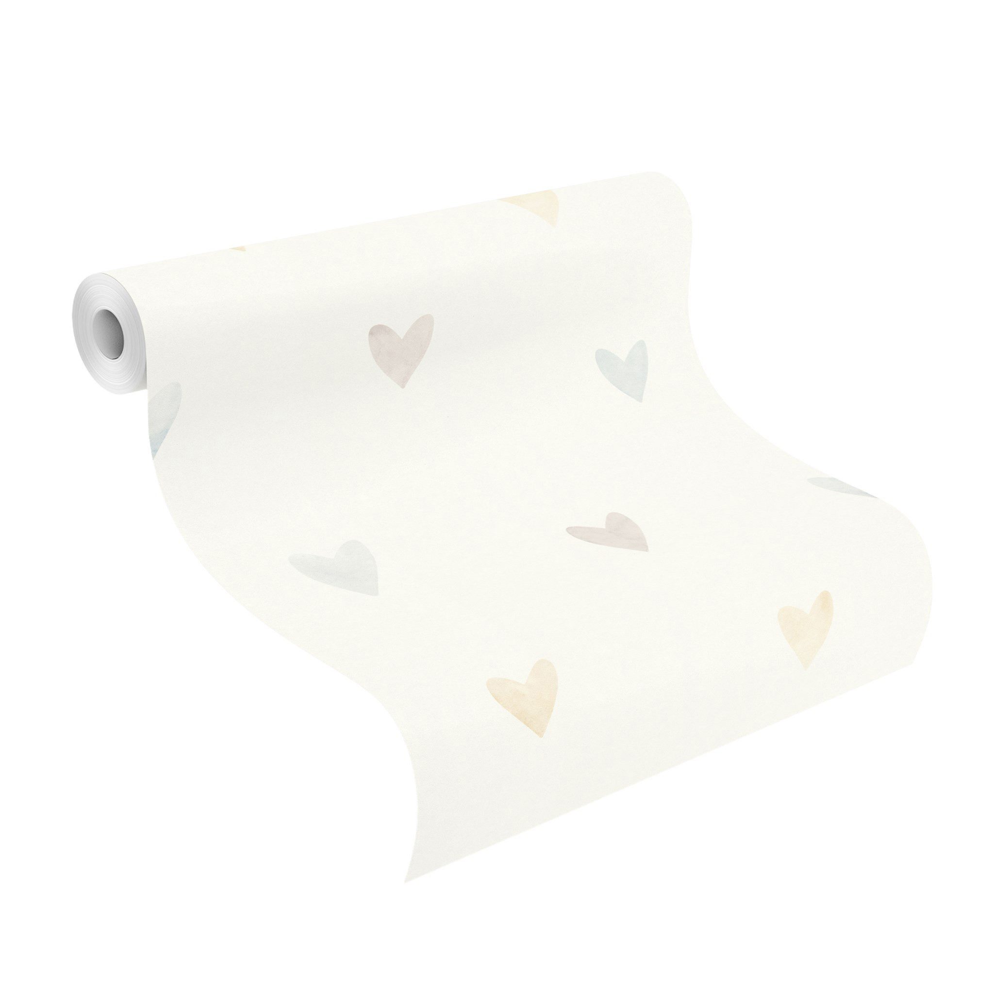 Rasch Vliestapete 301724 - Kinderzimmer-Tapete mit bunten Herzen in Aquarel günstig online kaufen