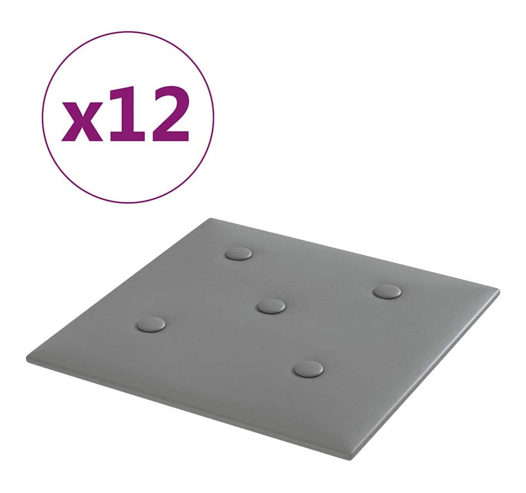 Thumbnail - vidaXL Wandpaneel Wandpaneele 12 Stk. Grau 30x30 cm Kunstleder 1,08 m², (12-tlg)