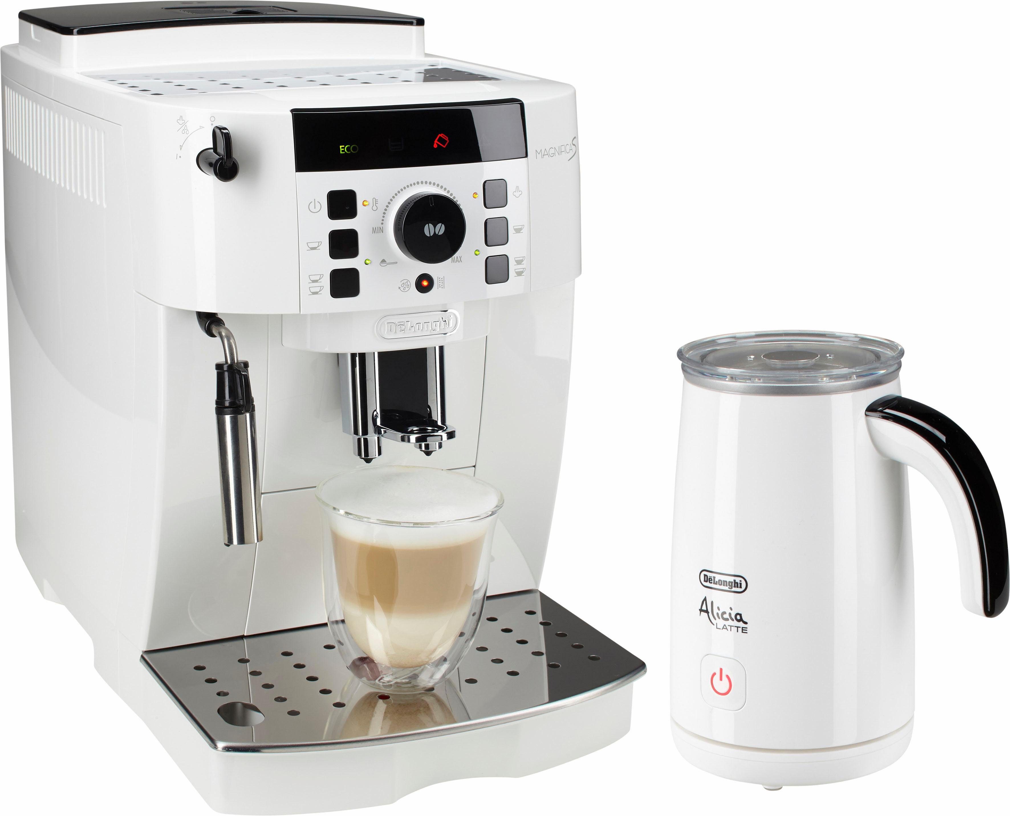 De'Longhi Kaffeevollautomat Magnifica S ECAM21.118.W - mit Barista-Milchaufschäumer, Weiß, Direktwahltasten, Kegelmahlwerk (13 Mahlgrade), 15 Bar Pumpendruck