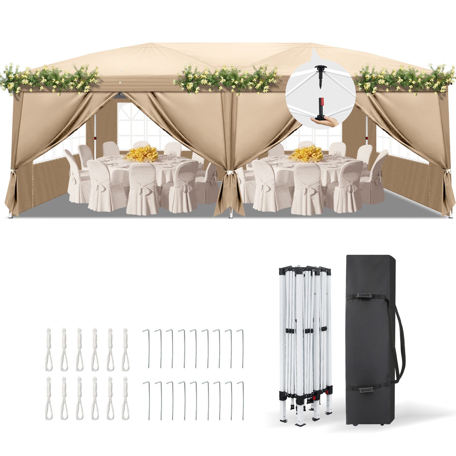 LALAHO Faltpavillon Partyzelt 3x6 m, mit 6 Seitenwänden, höhenverstellbarer Gartenpavillon, mit 6 Seitenteilen, Gartenzelt artenpavillon mit Tragetasche UV-Schutz 50+