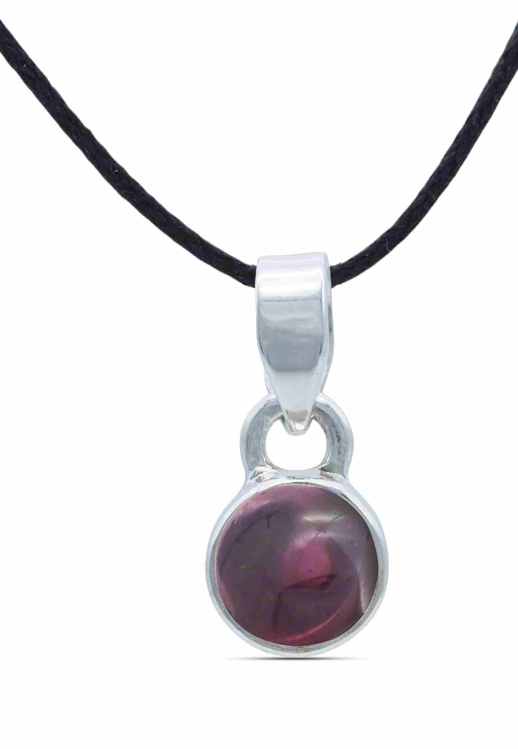 mantraroma Kettenanhänger SAMA rund aus 925 Silber mit Granat (Kettenanhänger am Baumwollband im Schmuckbeutel), 925 Sterling Silber Kettenanhänger für Damen