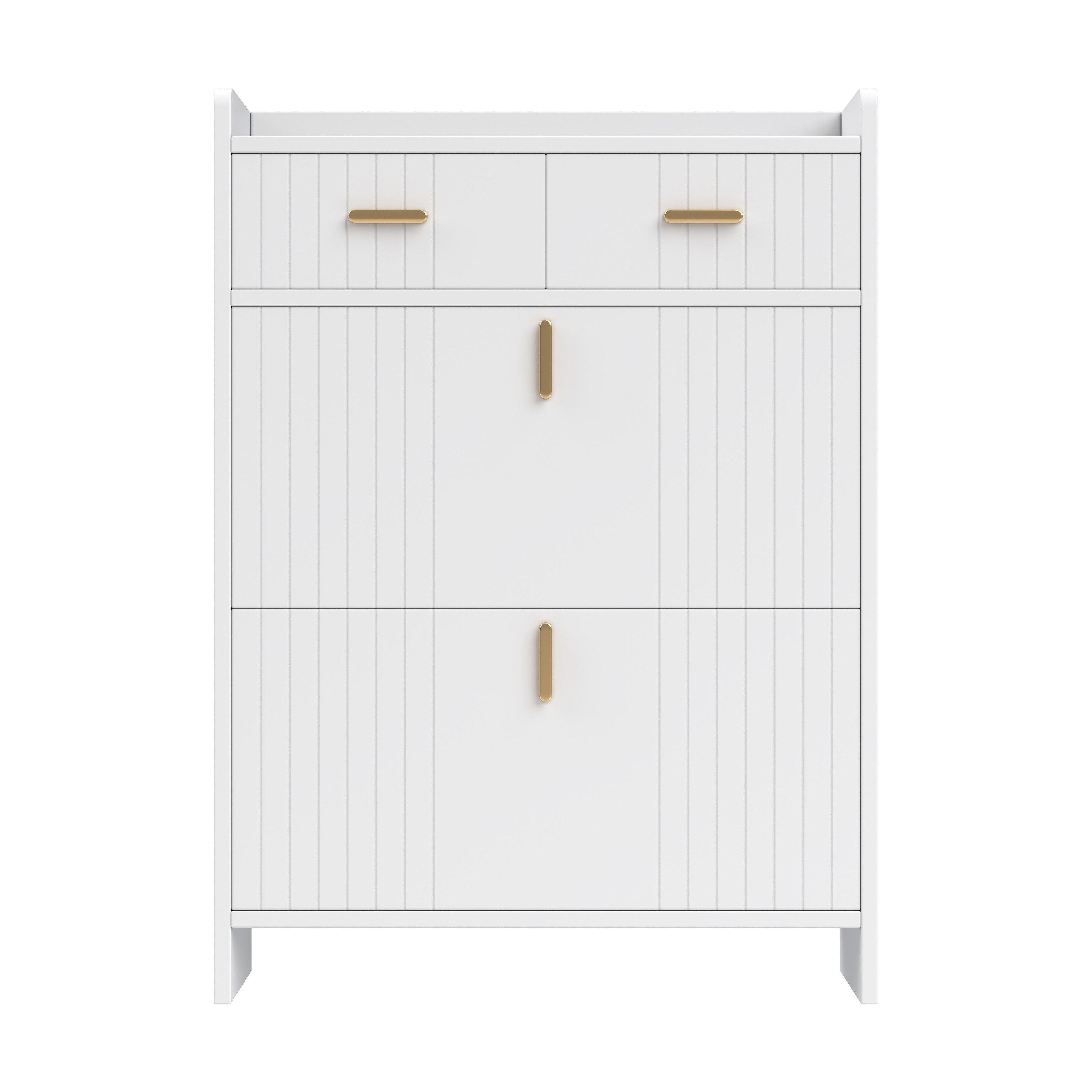 Flieks Schuhschrank Schuhkommode mit 2 Schublade, 2 Klappen und verstellbarer Einlegeböden (B75/T24/H108,5 cm, 1-St) Schuhregal Schuhkipper Flurschrank, doppels – Bild 5 von 5