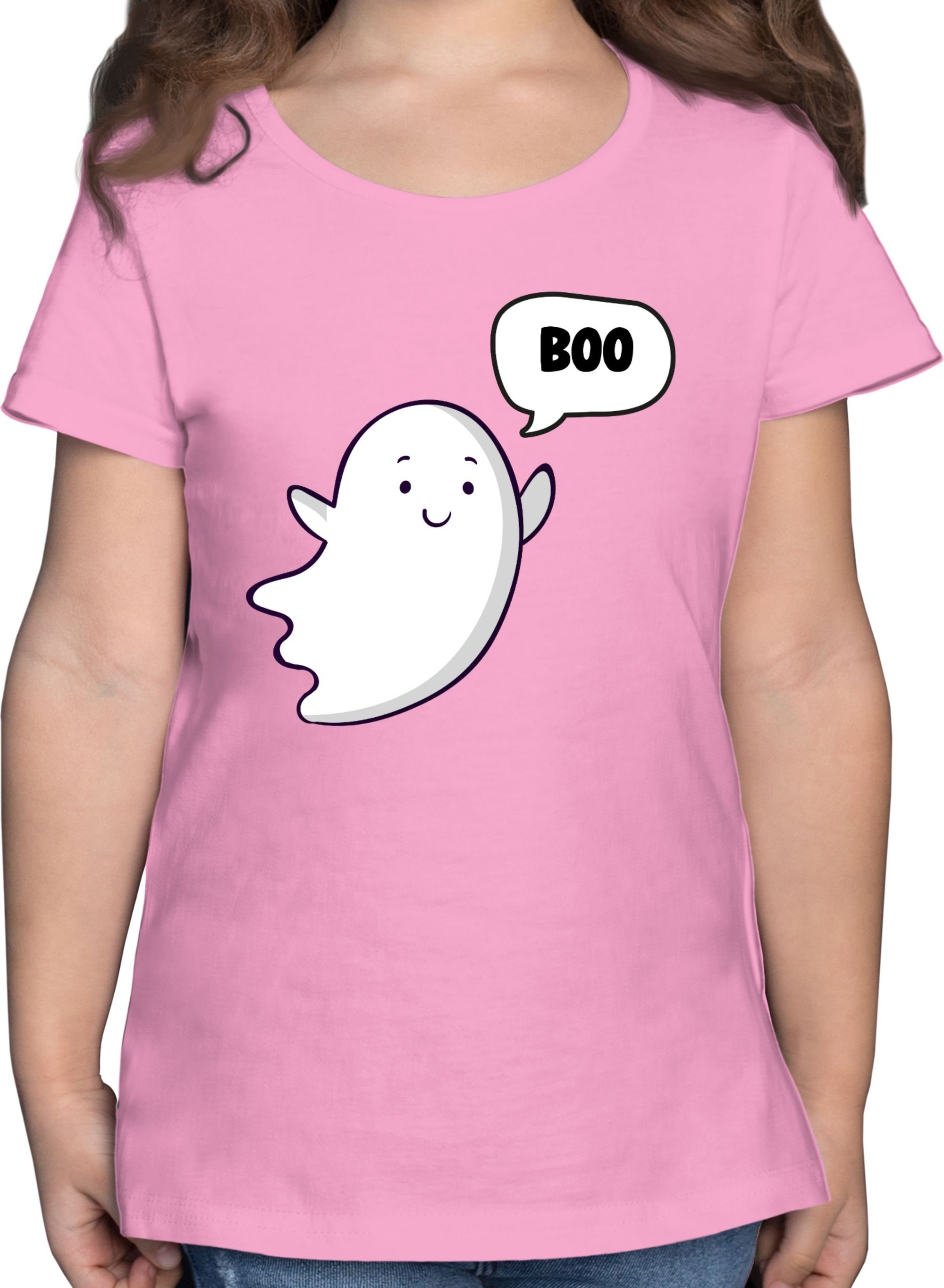 Shirtracer T-Shirt Süßer kleiner Geist Geister Gespenst Ghost Halloween Kostüme für Kinder 02 Rosa