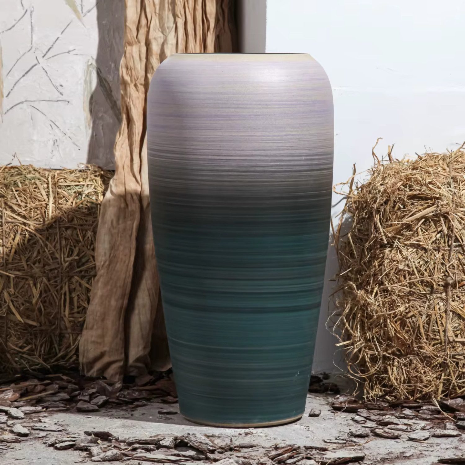 Quality Elegance Bodenvase Keramikvase im Nordic Vintage Stil – Mit Farbverlauf – Bodenstehend, Keramikvase groß, 92 cms, 72 cms, 63 cms