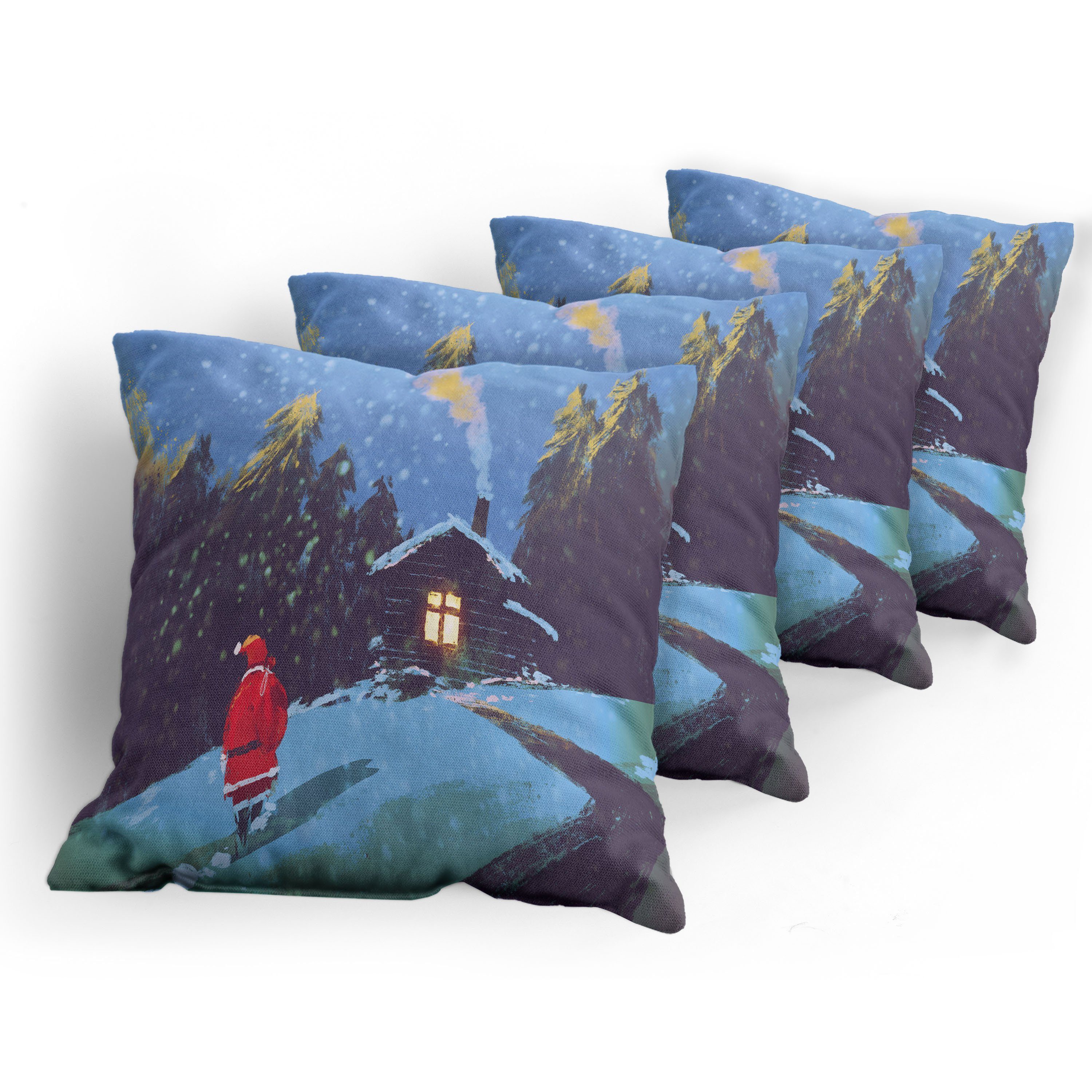 in Modern Mountain Accent Stück), Digitaldruck, Abakuhaus (4 Doppelseitiger Weihnachtsmann Kissenbezüge Weihnachten