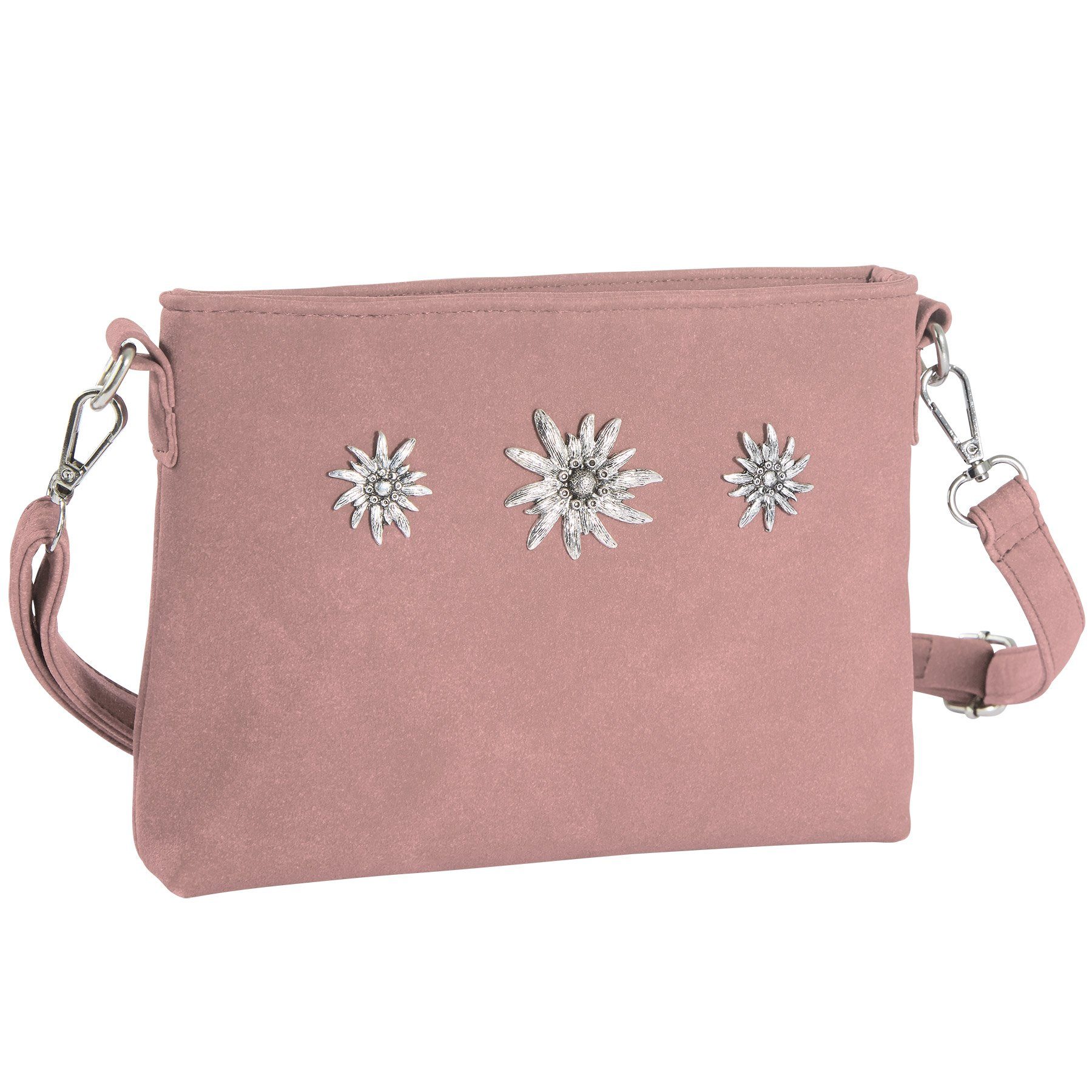 dressforfun Henkeltasche Handtasche, Trachtenmodell in Wildlederoptik, Gurtlänge ca. 126 cm (Tragetasche, Konfektionsgröße 0 in rosa), Reißverschluss, Seitenfach mit Reißverschluss (LxH): ca. 13 x 8 cm