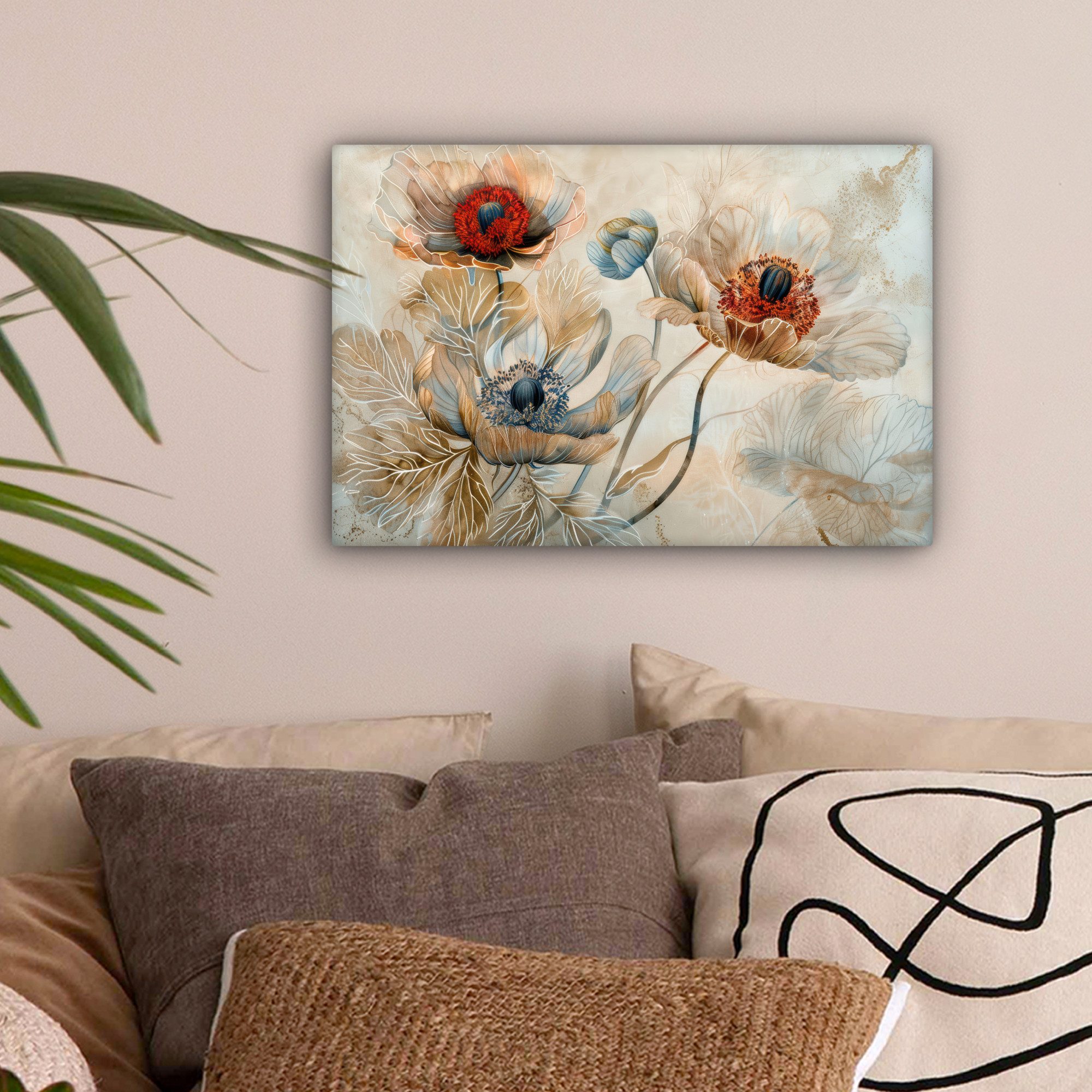 OneMillionCanvasses® Leinwandbild Blumen - Beige - Modern - Illustration, F günstig online kaufen