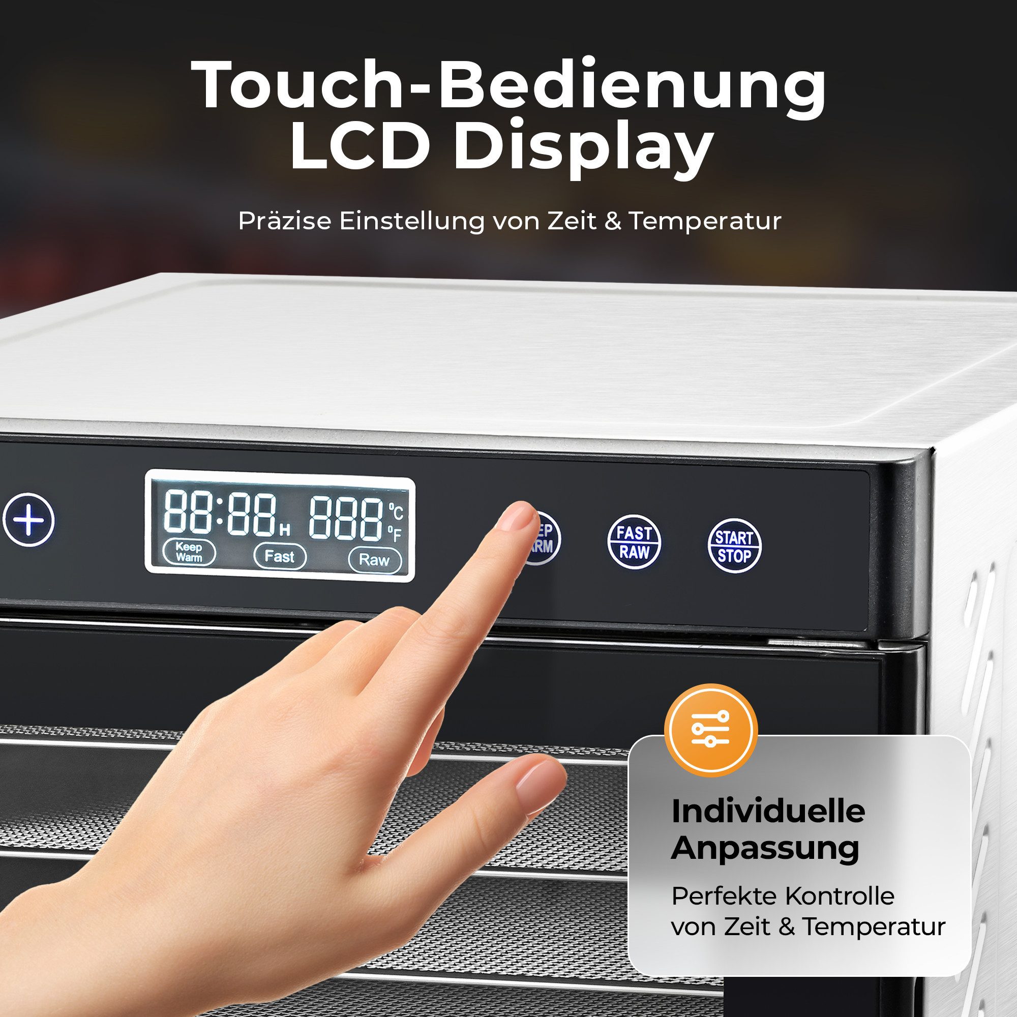 Balter Dörrautomat Edelstahl, Dörrgerät mit 7 Einlegefächern, 600 W, BPA-frei, Dehydrator 600 W, 7 Etagen