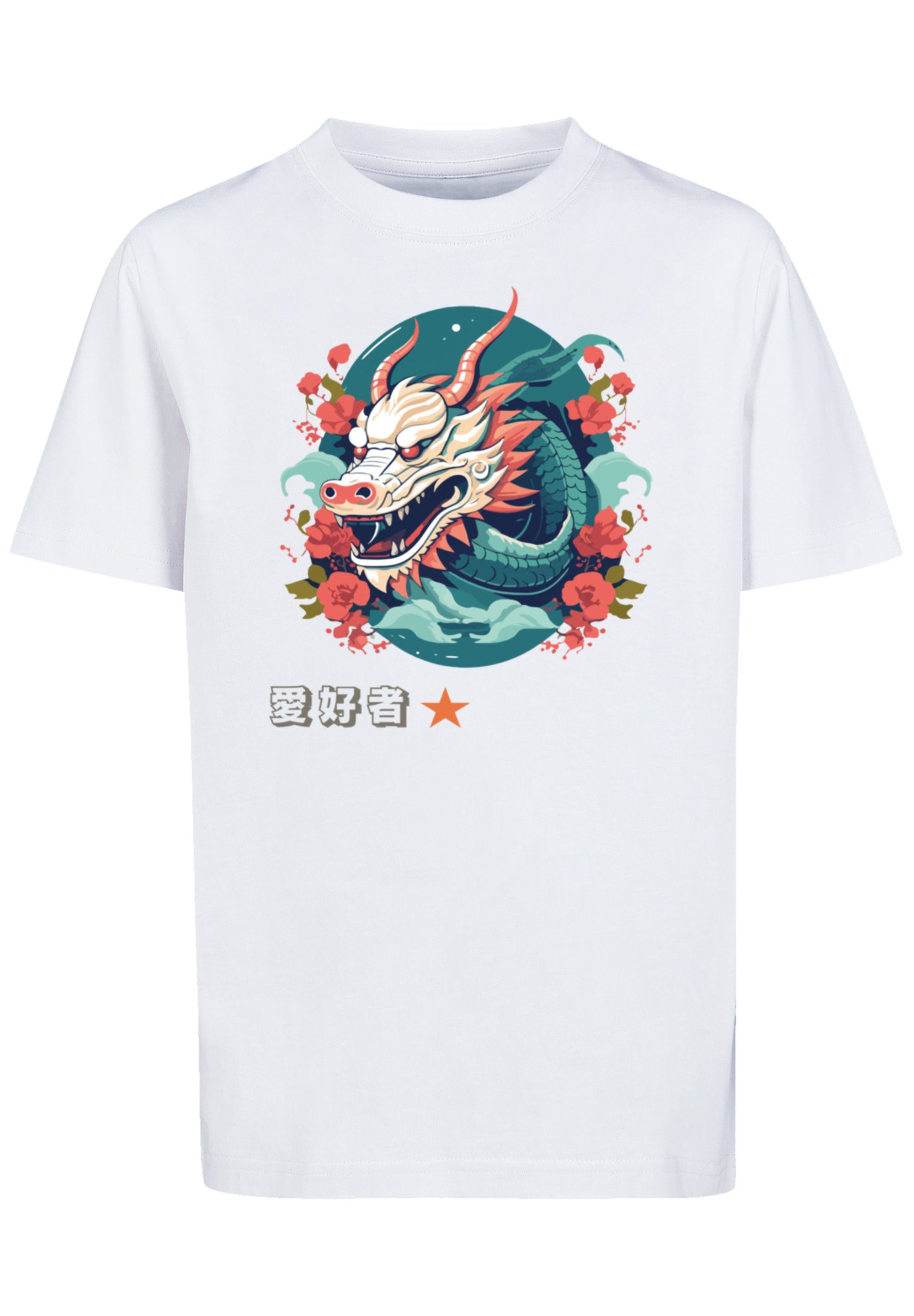 F4NT4STIC T-Shirt Drache mit Blumen Print weiß