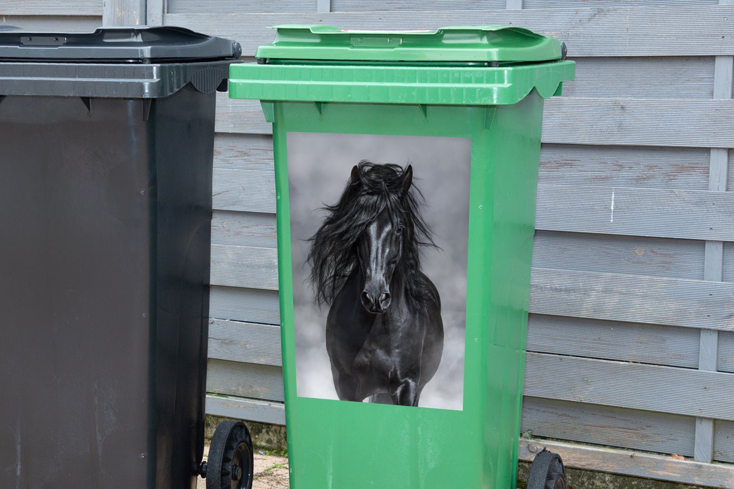 Sticker, (1 - Grau Pferd Schwarz Container, - Mülltonne, MuchoWow St), Abfalbehälter Mülleimer-aufkleber, Wandsticker