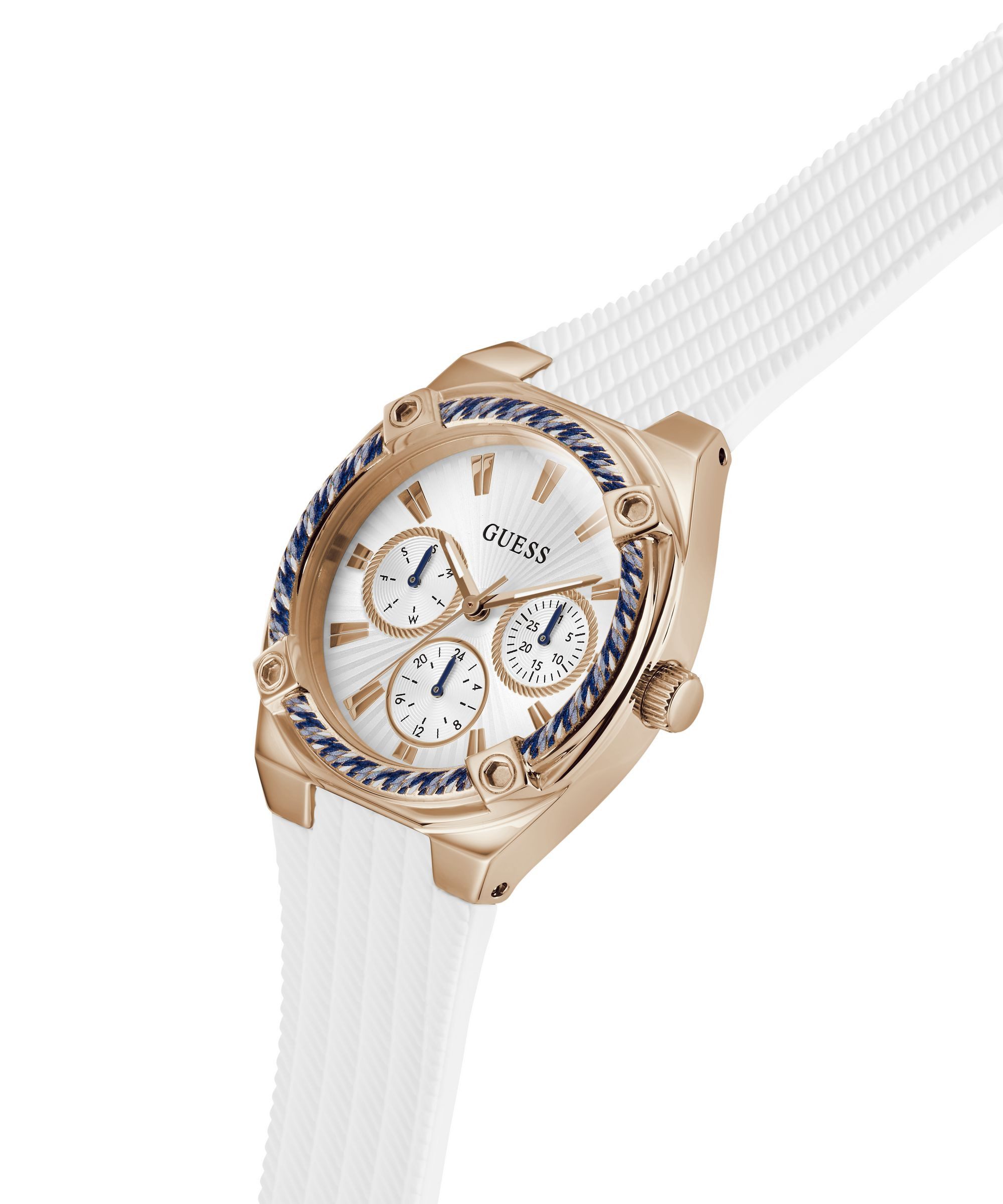Guess Multifunktionsuhr SAYLOR GW1036L4, Quarzuhr, Armbanduhr, Damenuhr, Silikonarmband, analog, Wochentag, Tag