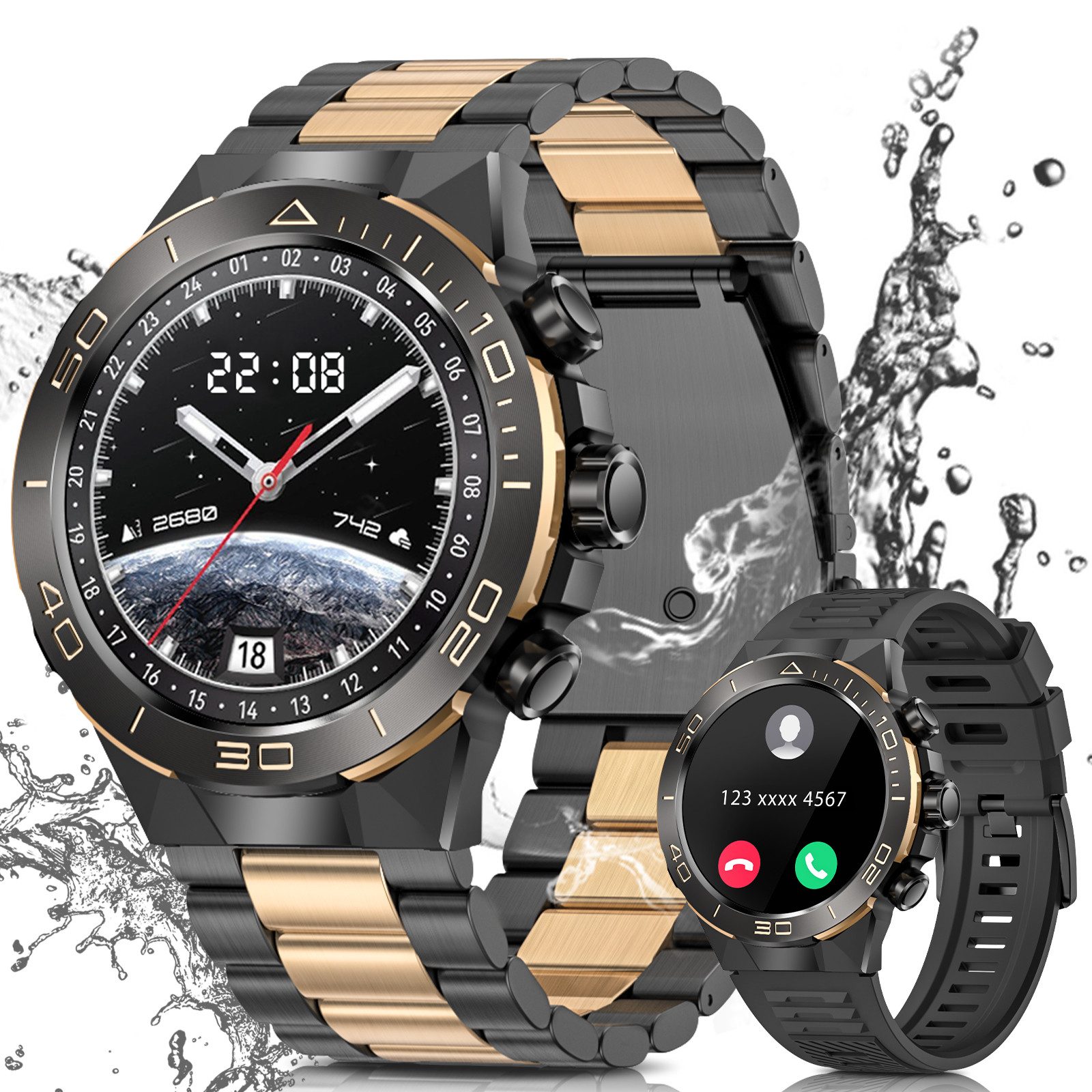 SWGOTA Smartwatch Herren Militär mit 107 Sportmodi,Herzfrequenz,Blutdruck Smartwatch (3.63 cm cm), 1,4 Zoll AMOLED-Display Fitnesstracker mit Anruf für Android/iOS