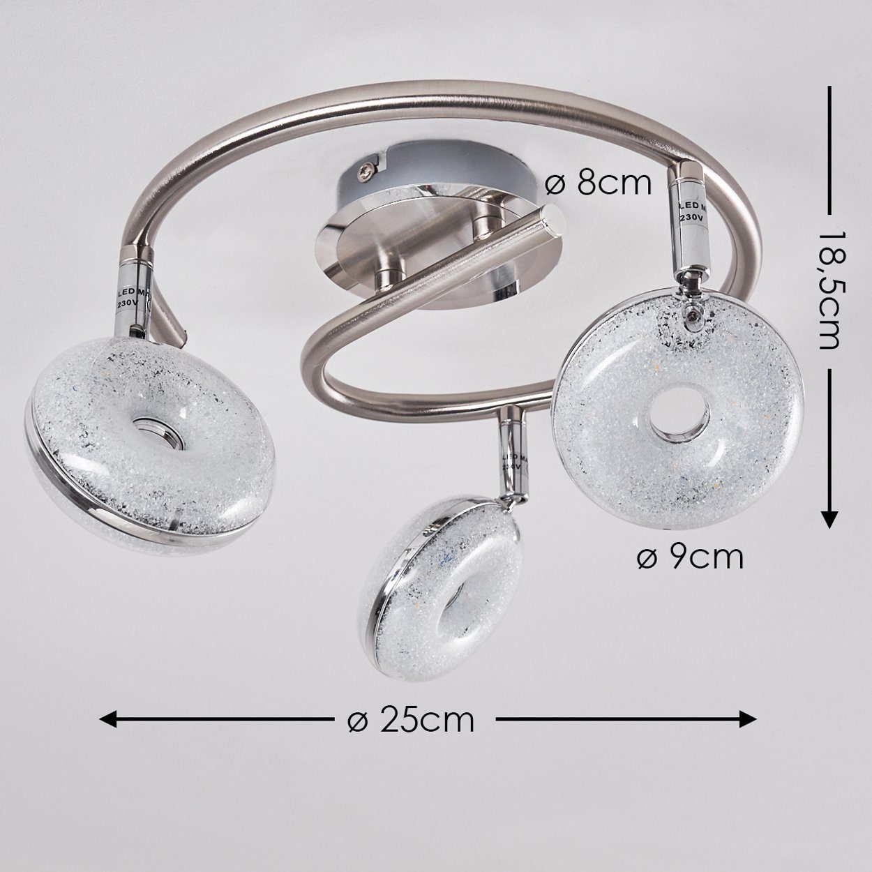 Glitzereffekt Leuchtenköpfen, verstellbaren Kelvin, aus Lumen, hofstein spiralförmige Metall 3000 Deckenlampe in »Pescia« mit Nickel-matt/Chrom, 1800 Deckenleuchte