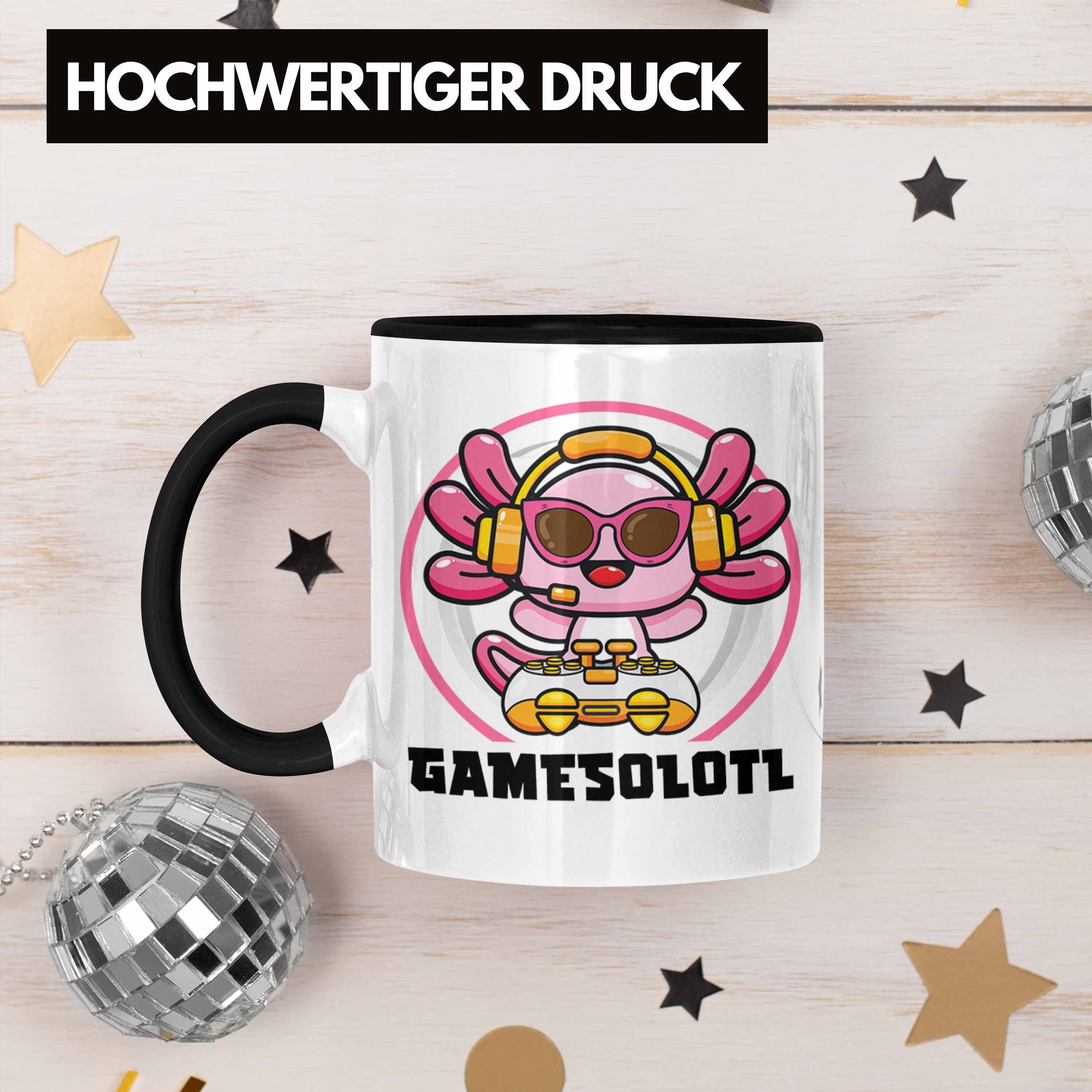 Trendation Tasse Trendation - Axolotl Tasse Tiere Lustig Schwarz Gamer Geschenkidee Grafik Schwanzlurch Geschenk
