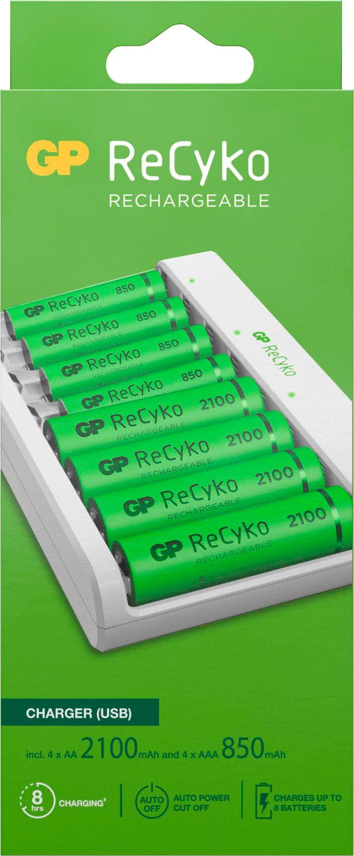 GP Batteries ReCyko E811 mit 4 x ReCyko AA 2100 mAh und 4 x ReCyko AAA 850 mAh Batterie-Ladegerät