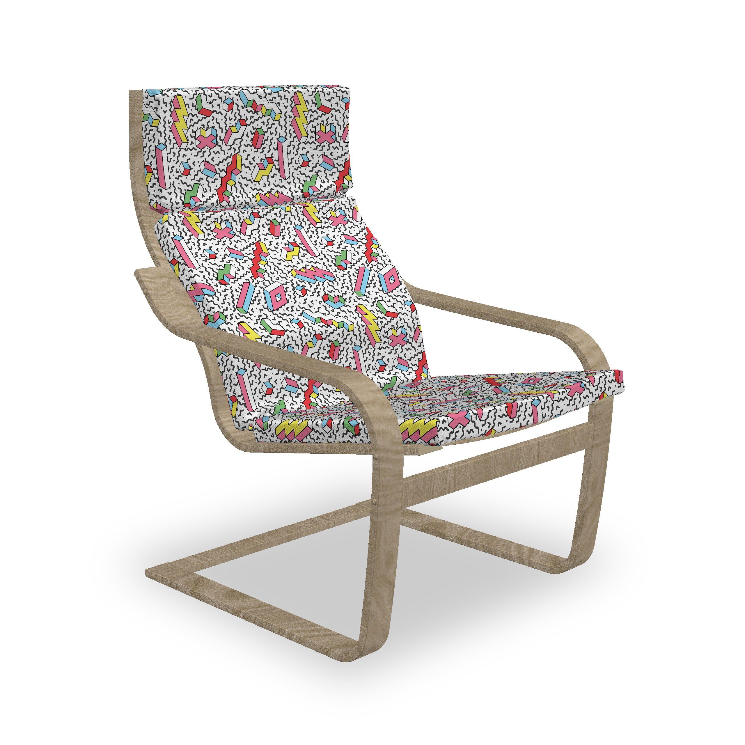 Abakuhaus Stuhlkissen Sitzkissen mit Stuhlkissen mit Hakenschlaufe und Reißverschluss, irre Memphis 90s 3D-Formen
