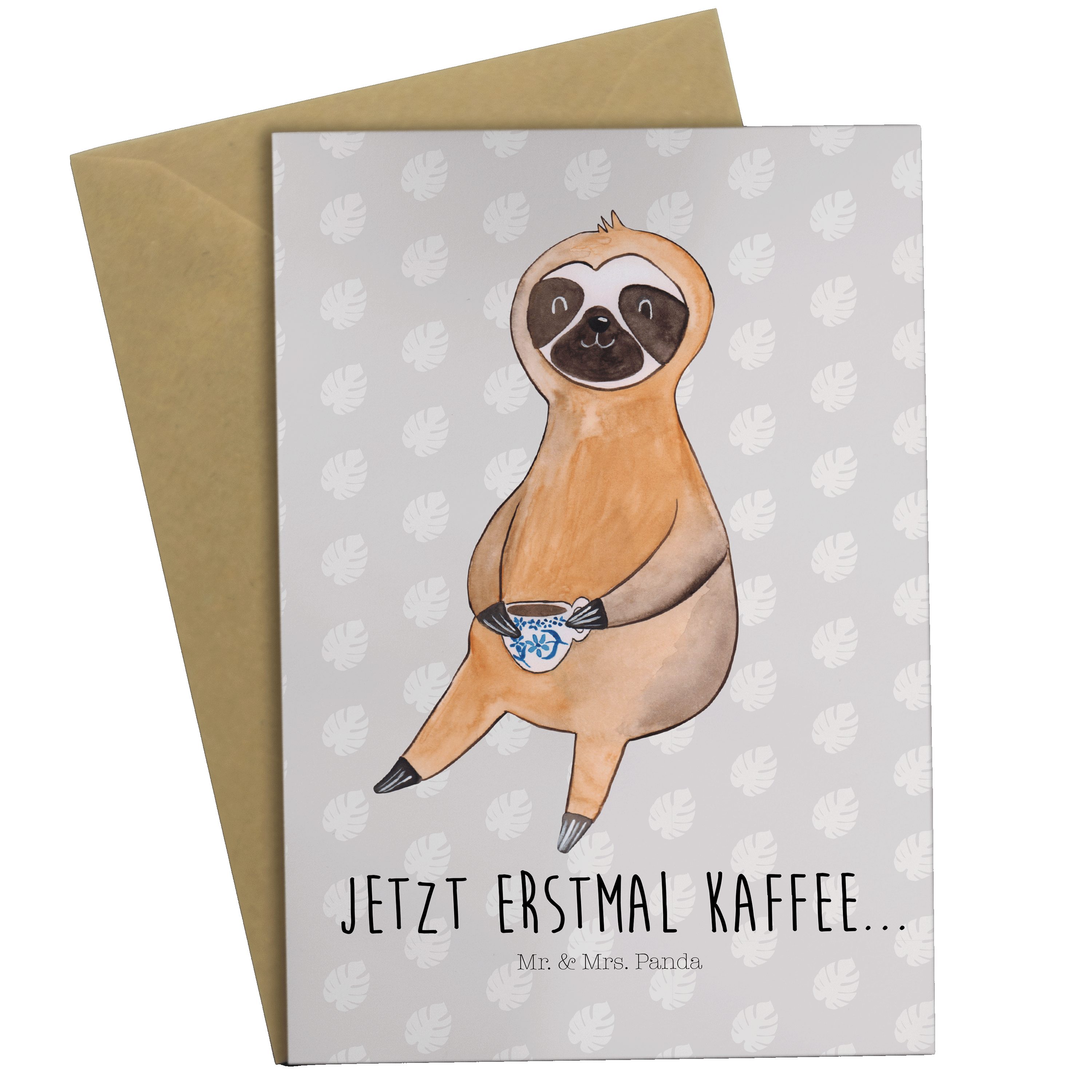 Mr. & Mrs. Panda Grußkarte Faultier Kaffee - Grau Pastell - Geschenk, Hochzeitskarte, Einladungs