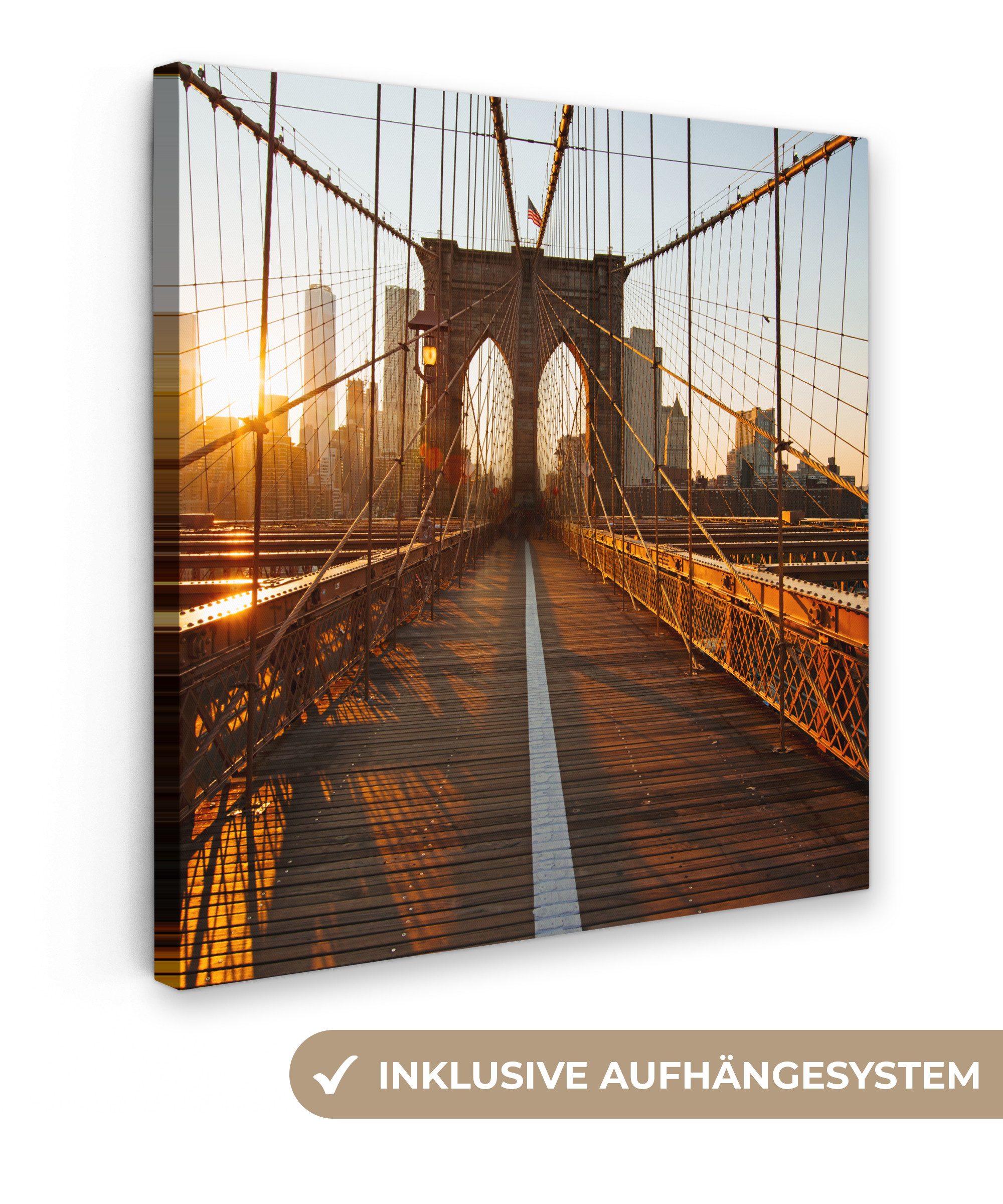 OneMillionCanvasses® Leinwandbild Brooklyn Bridge in New York bei Sonnenuntergang, Fotodruck (1 St), Wandbild, Deko Schlafzimmer Wohnzimmer Flur 20x20 cm