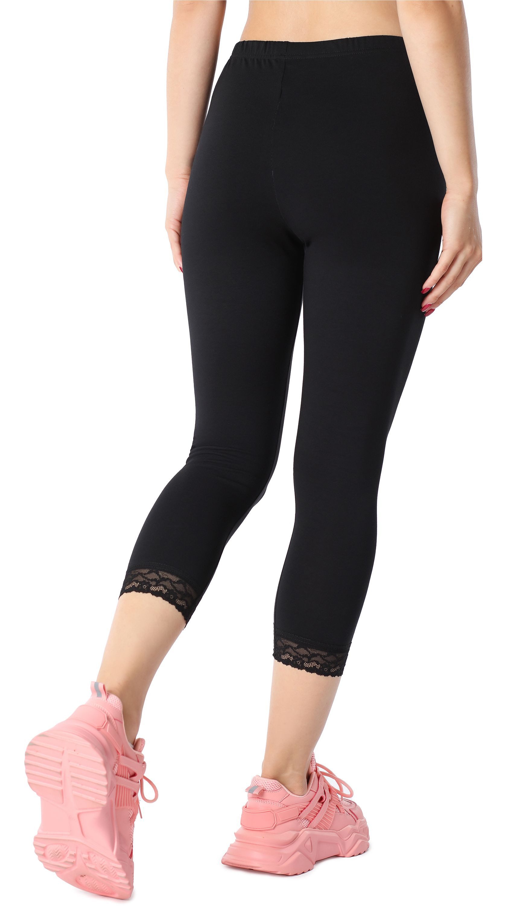 Bellivalini Leggings Damen 3/4 Capri Hose BLV50-224 (1-tlg) aus Baumwolle mit Spitze