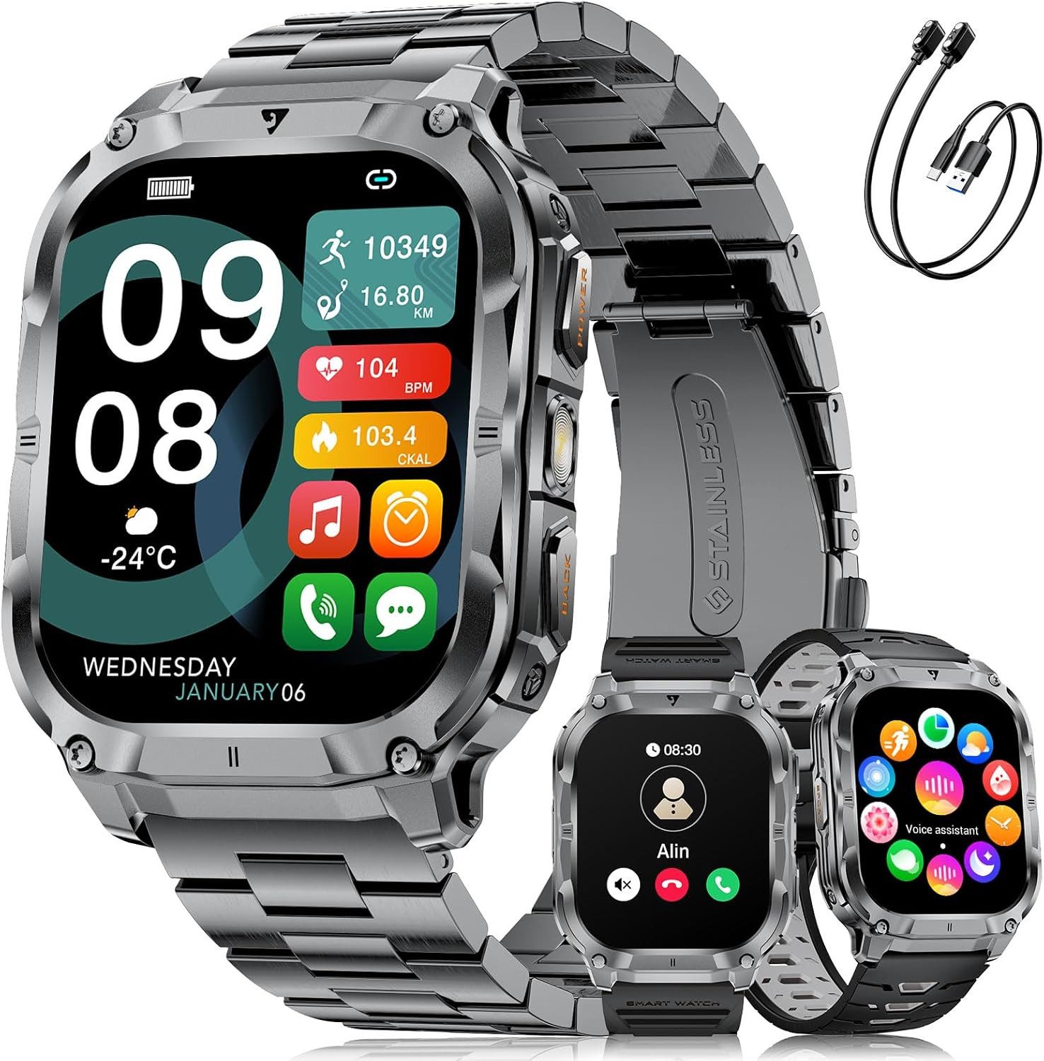 Lige ‎EF22-B Smartwatch (5,1 cm, Andriod ios), MILITÄR SMARTWATCH