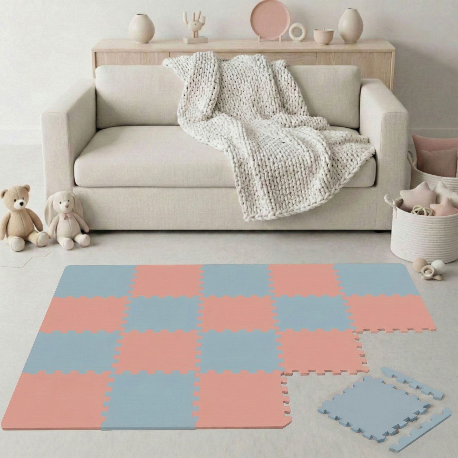 LittleTom Puzzlematte für Kinder - 18 Teile Spielmatte 30x30 cm - TÜV Geprüfte Krabbelmatte, (18-tlg), Spielunterlage für Drinnen und Draußen - Kinderzimmer Puzzleteppich