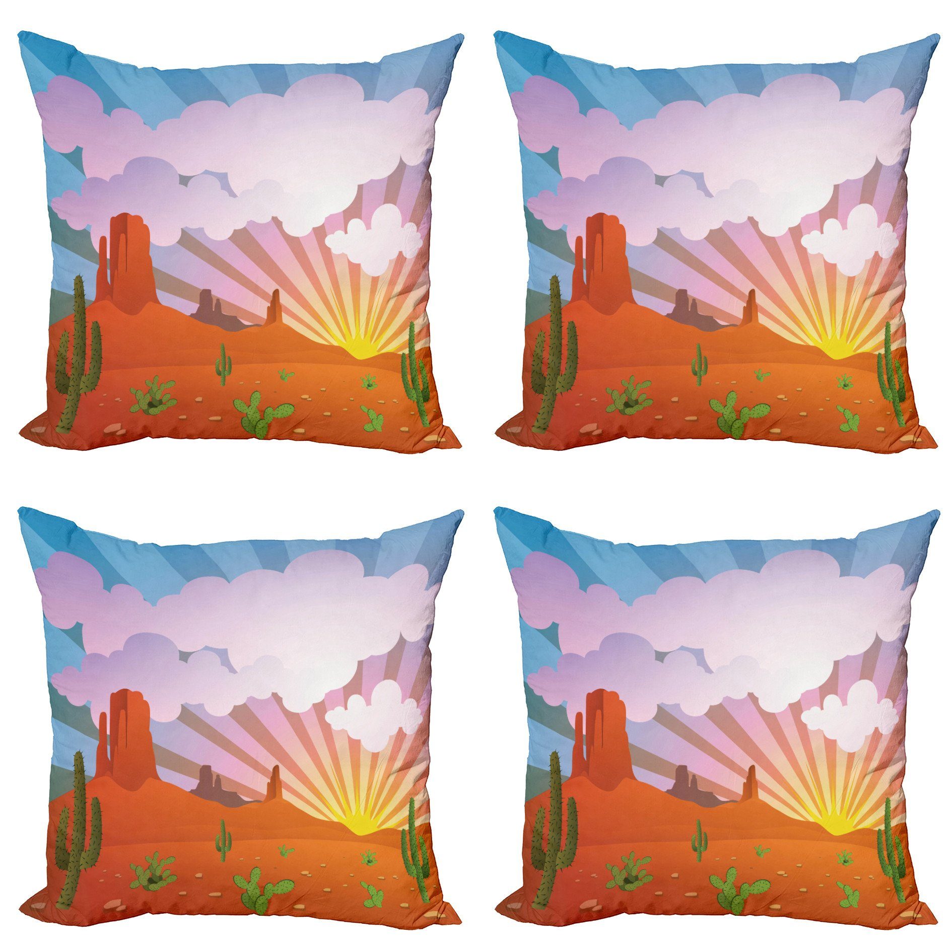 Kissenbezüge Modern Accent Doppelseitiger Digitaldruck, Abakuhaus (4 Stück), Kaktus Abstrakte Wüsten-Sonnenuntergang