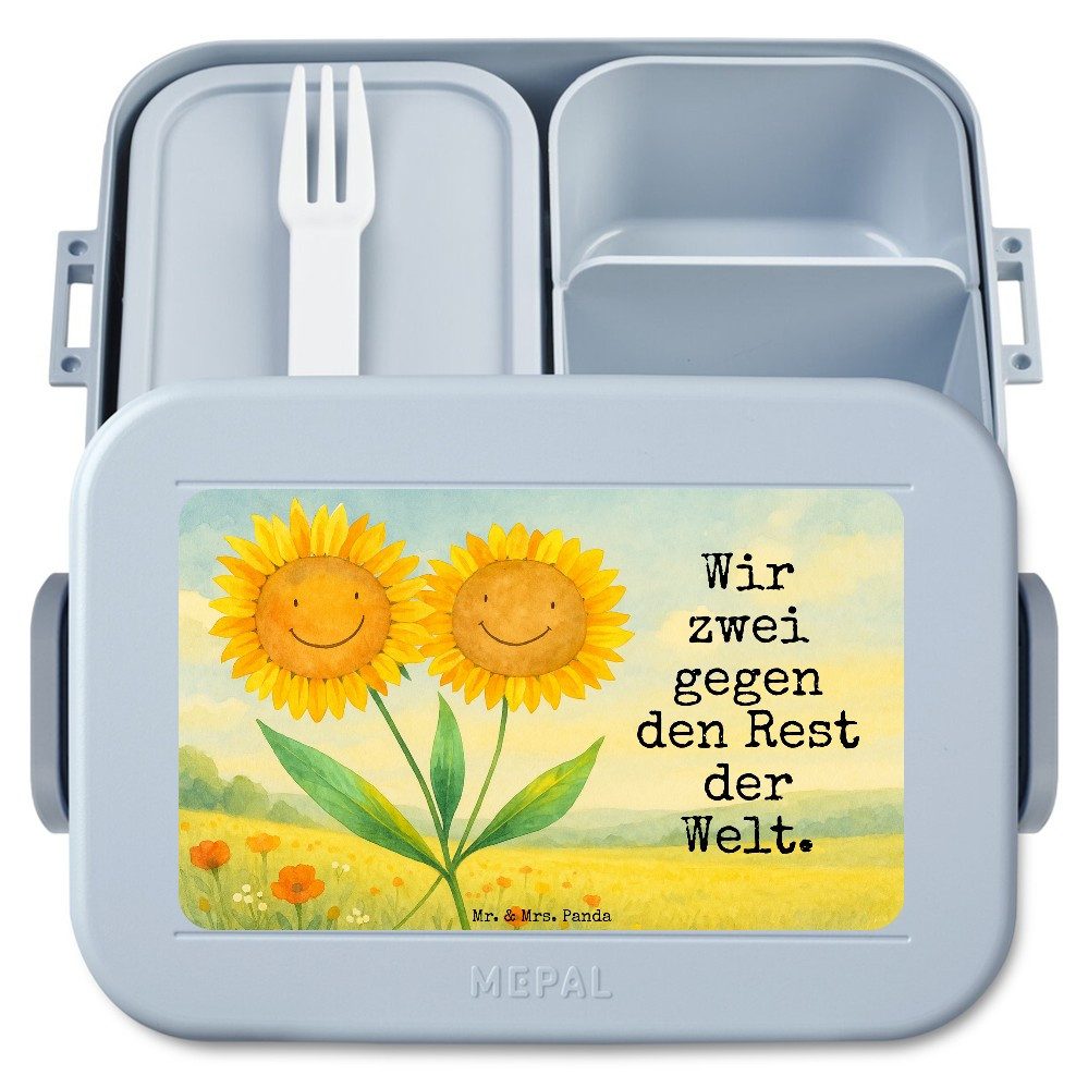 Mr. & Mrs. Panda Butterdose Blume Sonnenblume Design, Bentobox, Blau Pastell, Vertrauen, Zusammen, Polypropylen lebensmittelecht, (Packung), Essensbox Snackdose Bentobox