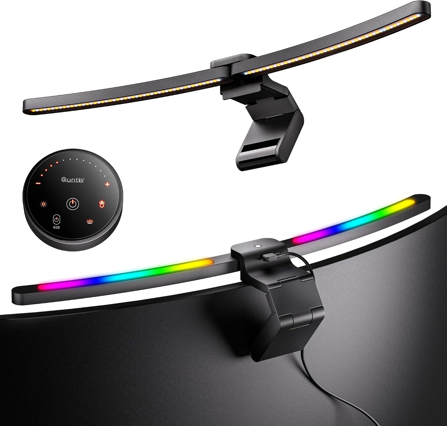 Quntis LED Schreibtischlampe gebogener Monitor-Lichtbalken für 34"+ ultrabreite, kurvenabgleichende, Curved Monitor Lampe mit verstellbaren Winkeln&Hintergrundbeleuchtung