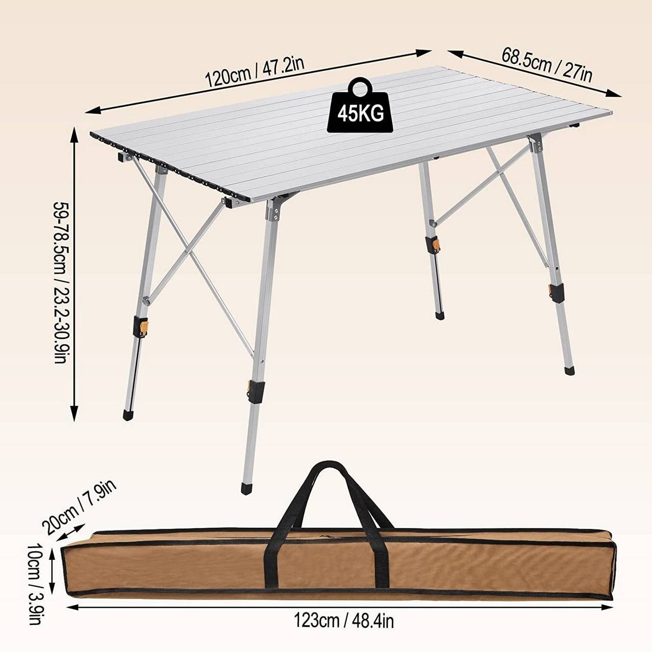 Woltu Campingtisch (1-St), Alu Campingtisch 120x68.5cm für 4-6 Personen