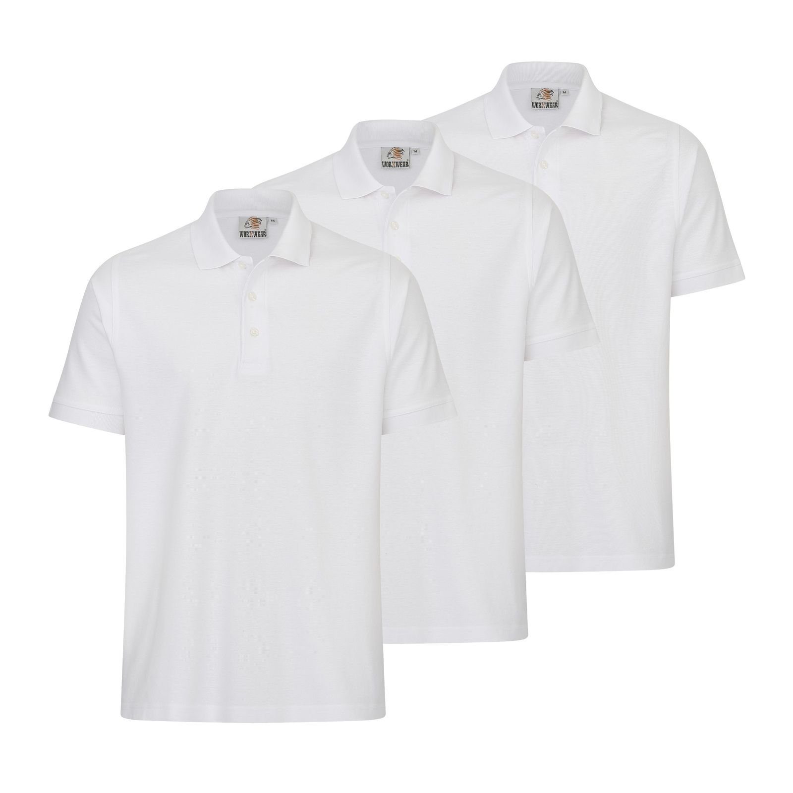 WORXWEAR Poloshirt Herren (Spar-Set, 3er-Pack) strapazierfähiges Poloshirt mit Einlaufwert < 5% weiß