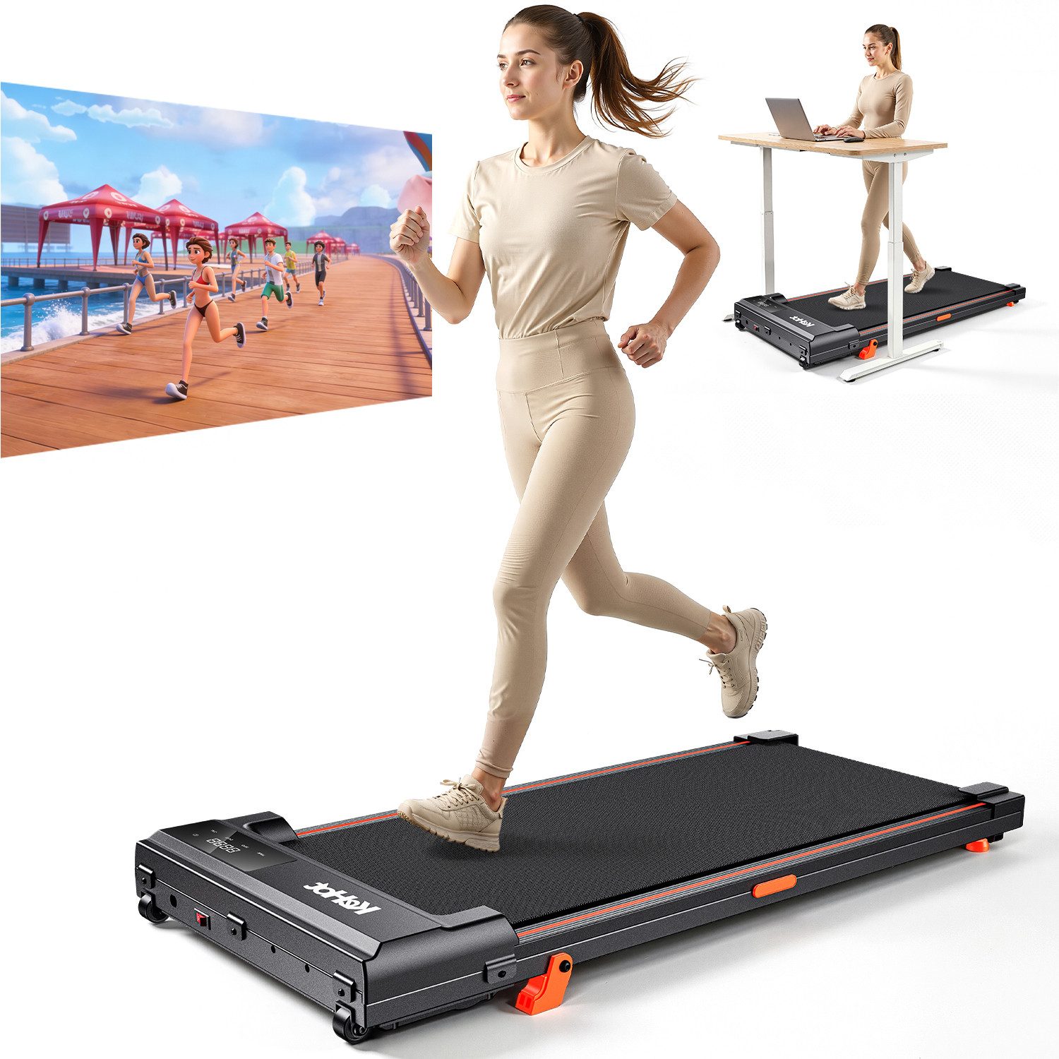 oyajia Laufband Walking Pad mit 12 % Steigung für Cardio-Training zuhause (Flach oder mit 12 % Steigung für abwechslungsreiches Walking, Ultraflach mit nur 10 cm Höhe und platzsparend verstaubar), LED-Display, Fernbedienung und ideal für Homeoffice & Zuhause