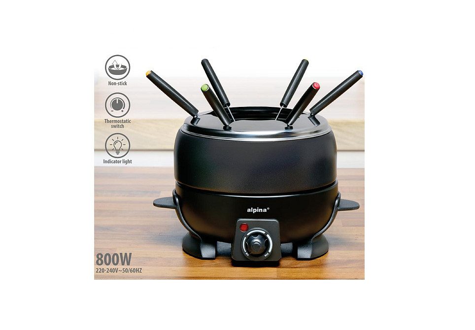 *Alpina* Elektro-Fondue /Elektrisches Fondue Set 800W, 2L, 6 Personen, Käse & Schoko, 6 Fonduegabeln
