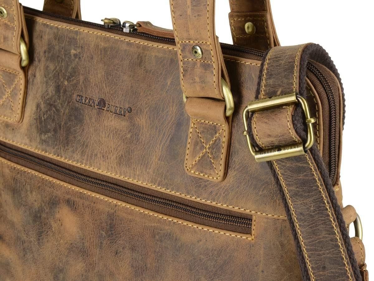 Greenburry Umhängetasche "Vintage" Leder, Schultertasche, Handtasche, antikbraun, Tragegriffe, Schultergurt