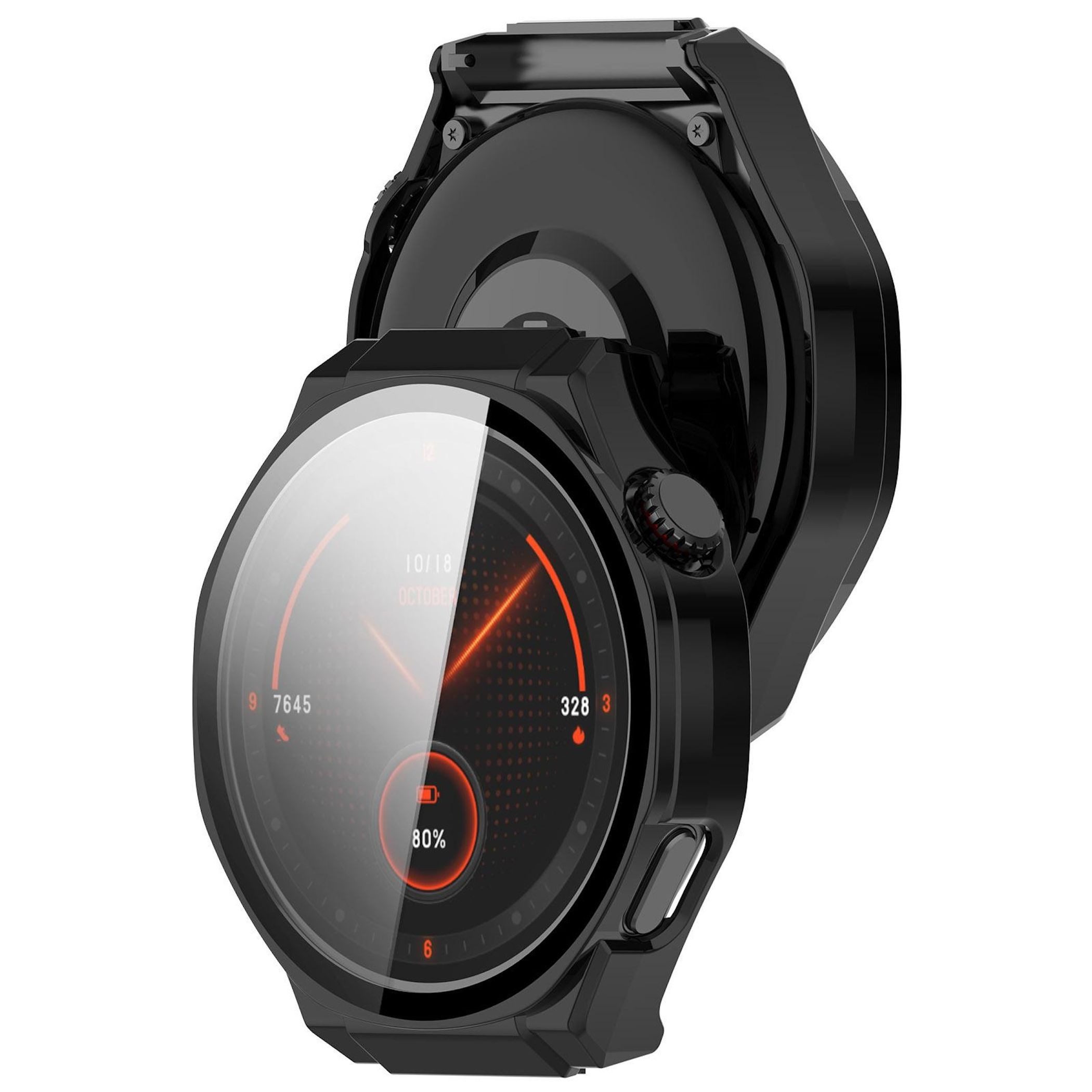 Wigento Smartwatch-Hülle Für Honor Watch 5 Ultra Kunststoff Schutzhülle + 9H Hart Glas Schwarz, Schutzhülle aus PC + Hart Glas für Rundumschutz