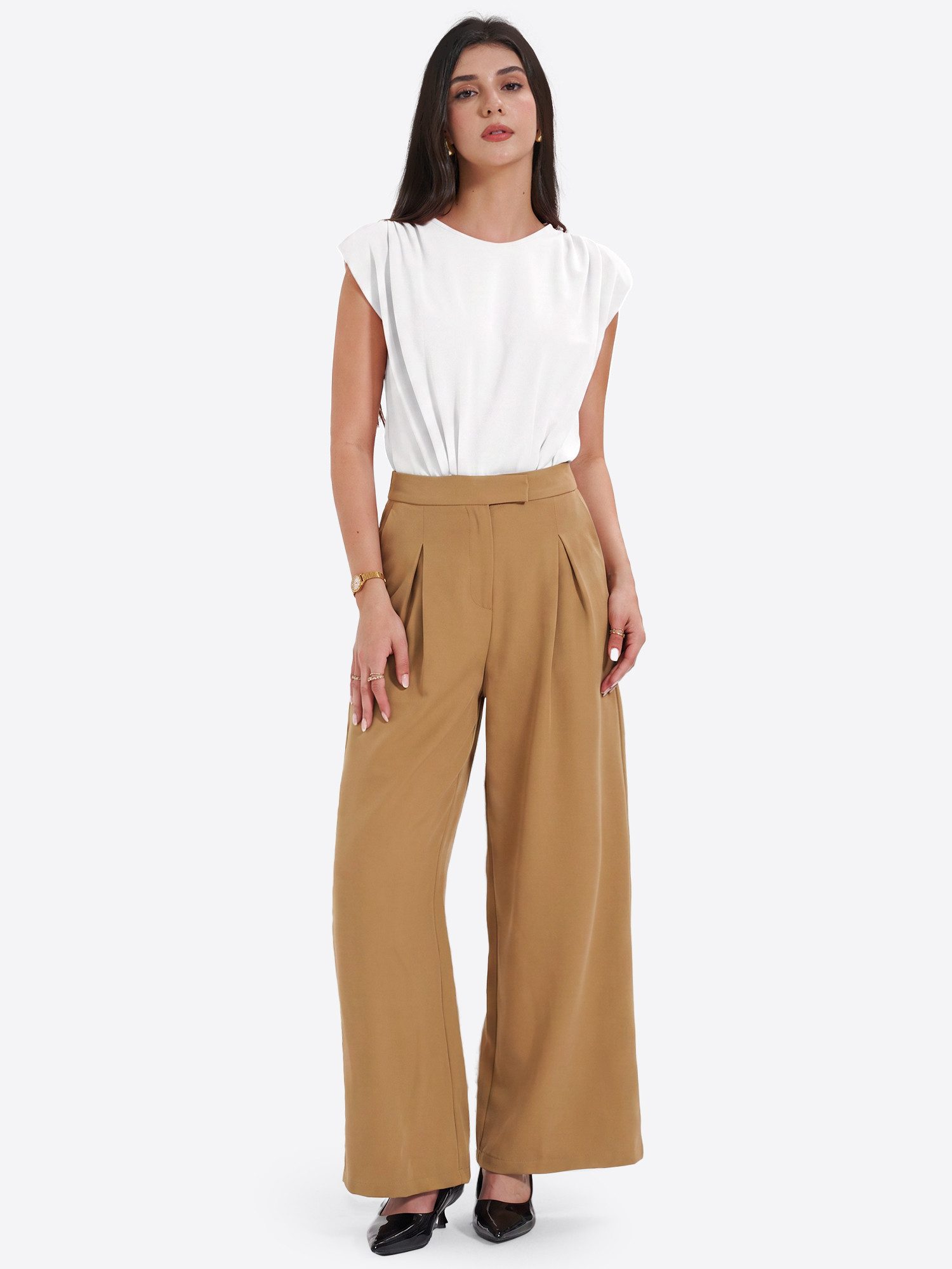 Imily Bela Overall Damen Jumpsuit mit ärmellosem Oberteil und weiter Hose (Packung, 1-tlg., 1per-Pack) Farbblock-Design