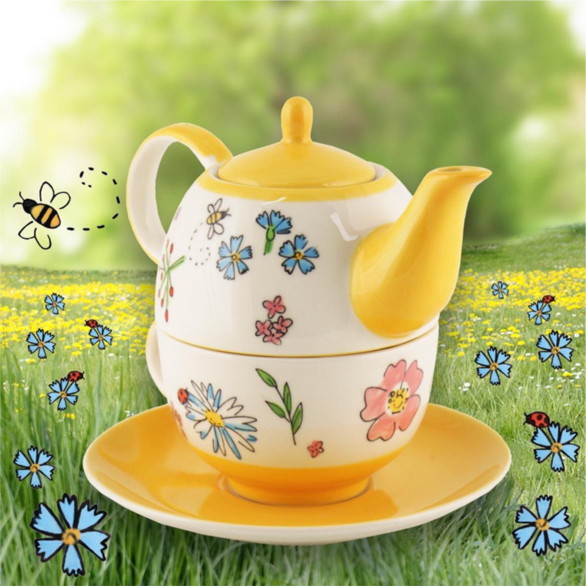 for (Set) Tea 0.4 Tee-Set Lovely Keramik One Teekanne Mila Flowers, l, Mila