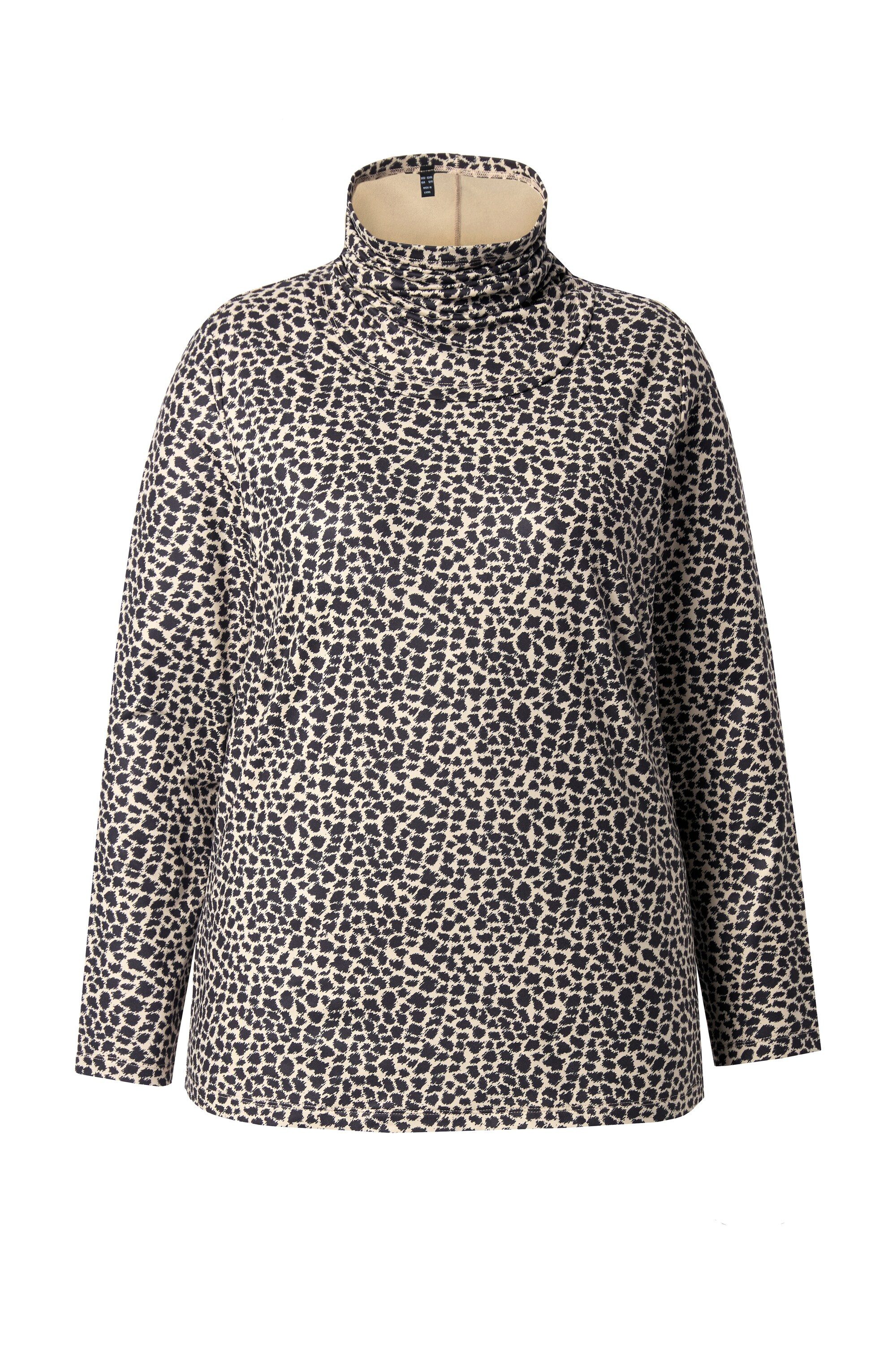 Ulla Popken Longsleeve Ski-Funktionsshirt Leomuster V-Ausschnitt Langarm günstig online kaufen